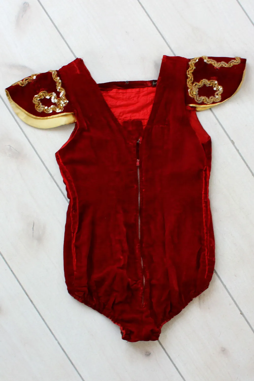 1940s Sequin Velvet Showgirl Leotard XS