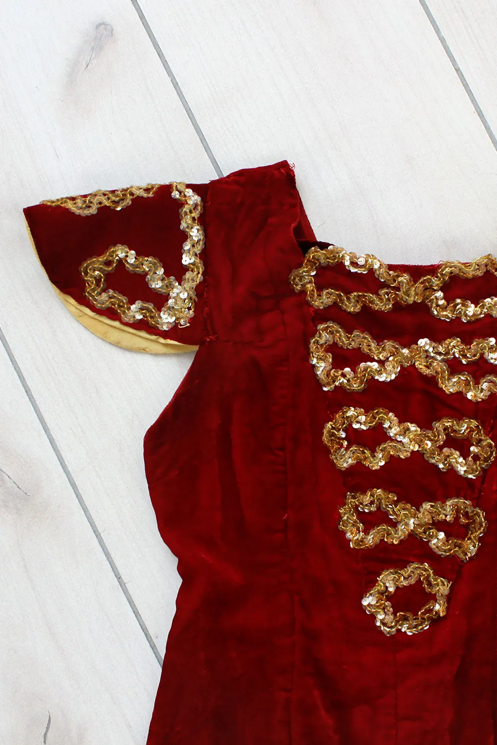 1940s Sequin Velvet Showgirl Leotard XS