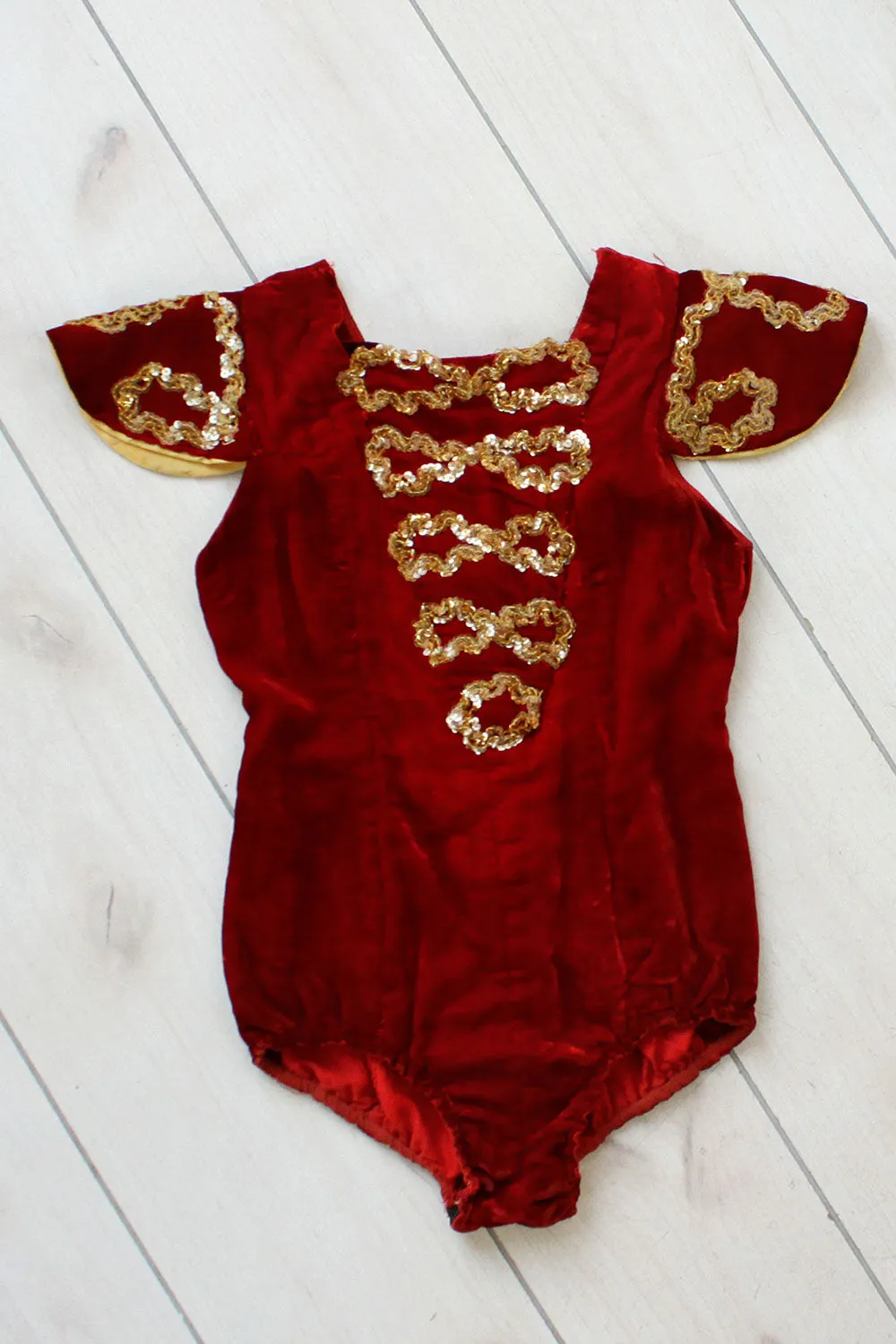 1940s Sequin Velvet Showgirl Leotard XS