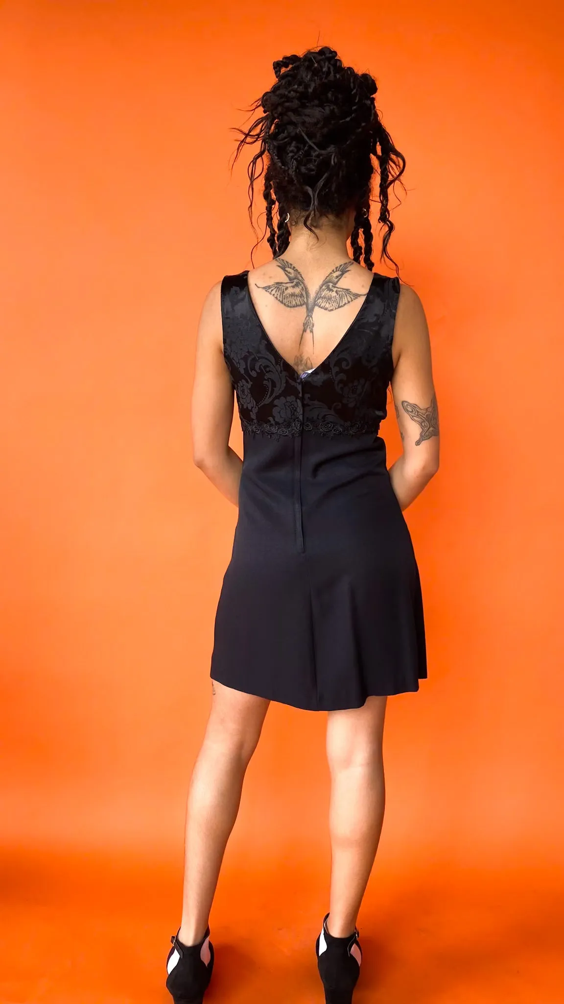 1990s Black Empire Waist Mini Dress sz.S