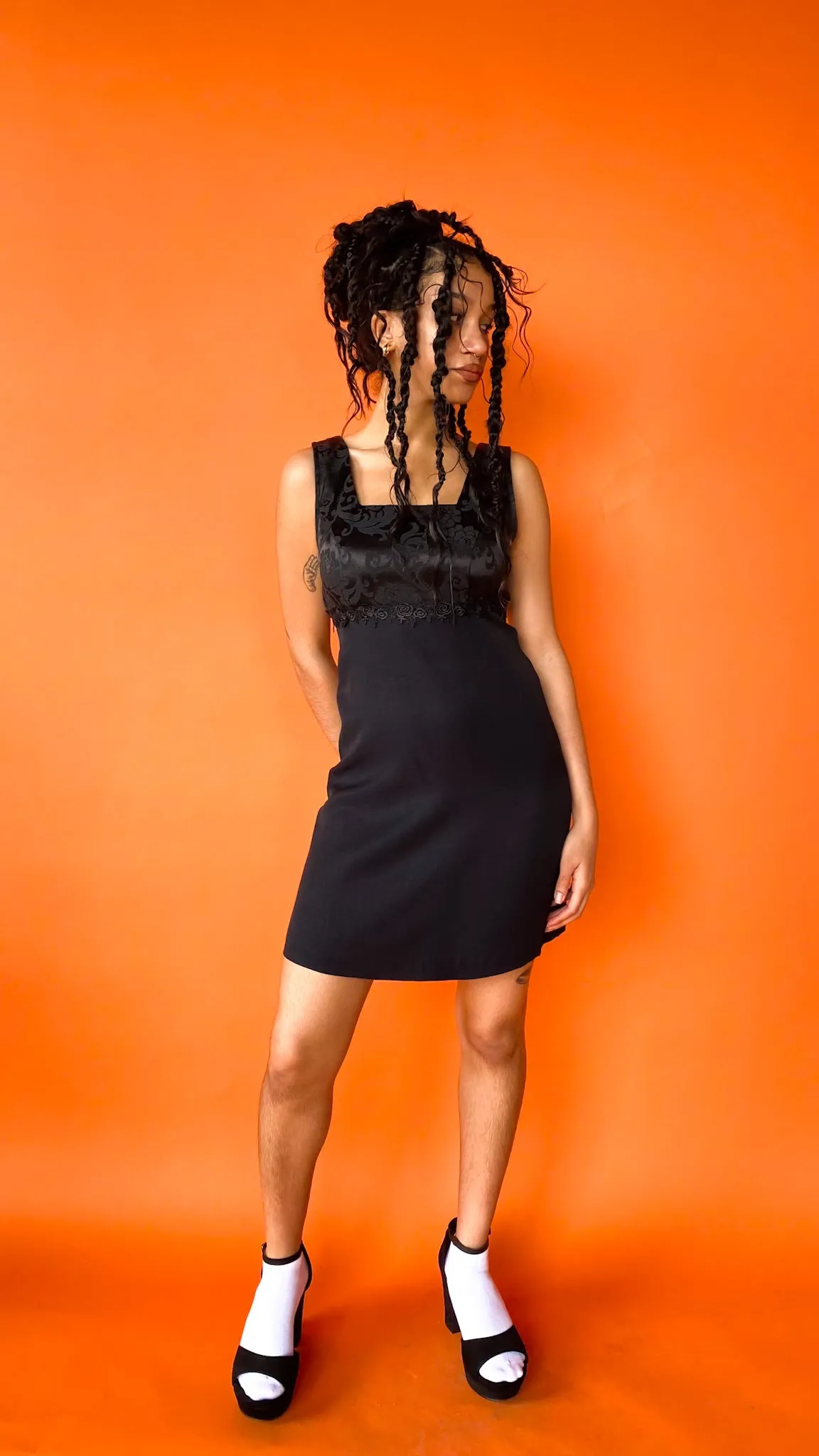 1990s Black Empire Waist Mini Dress sz.S