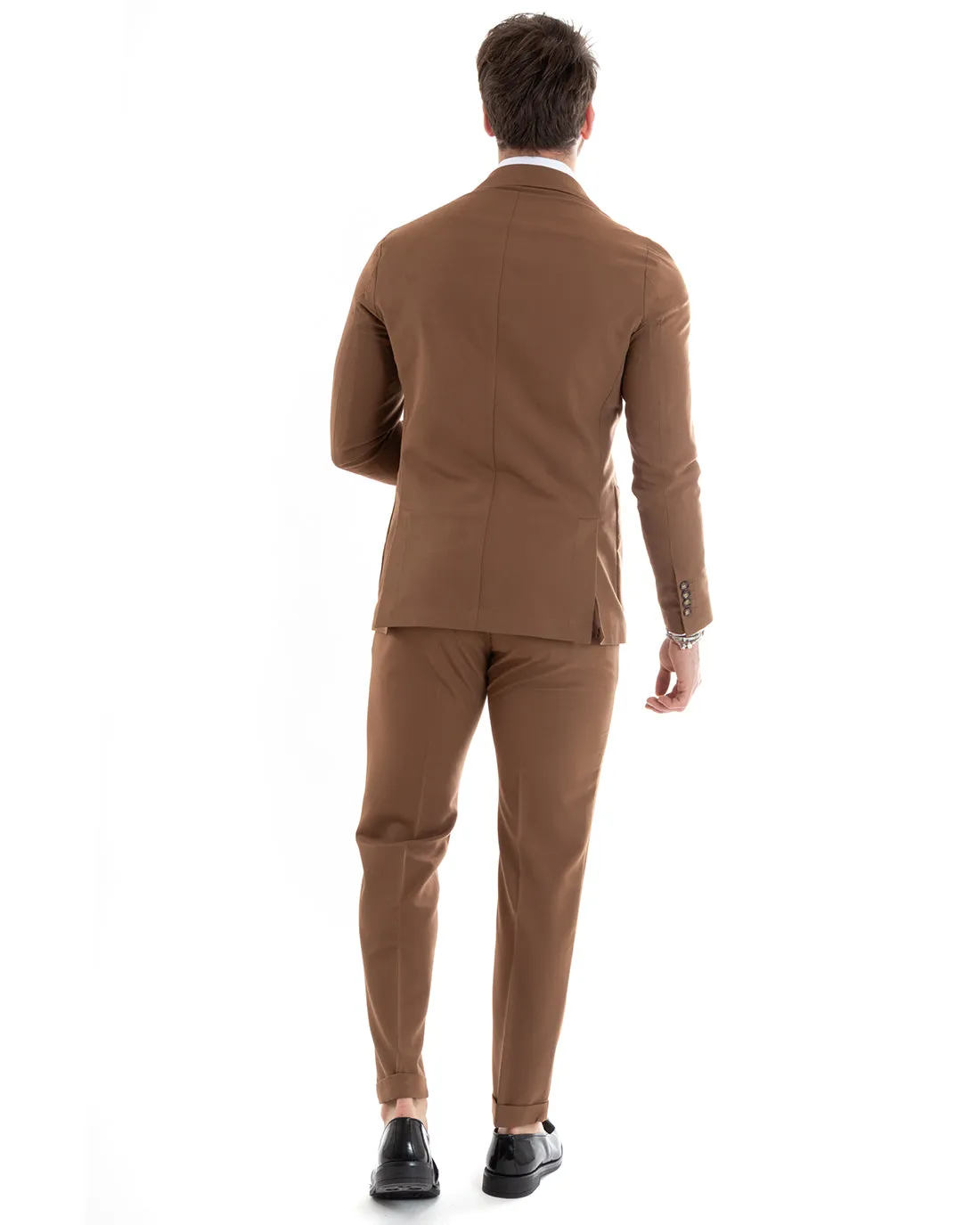 Abito Uomo Doppiopetto Vestito Viscosa Completo Giacca Pantaloni Tabacco Elegante Cerimonia GIOSAL-OU2272A