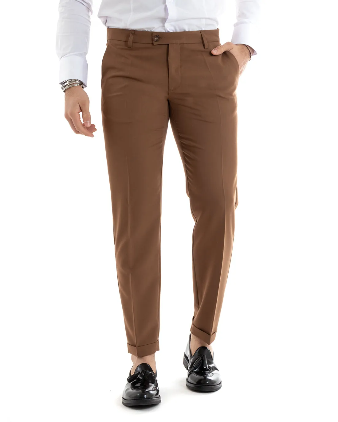 Abito Uomo Doppiopetto Vestito Viscosa Completo Giacca Pantaloni Tabacco Elegante Cerimonia GIOSAL-OU2272A