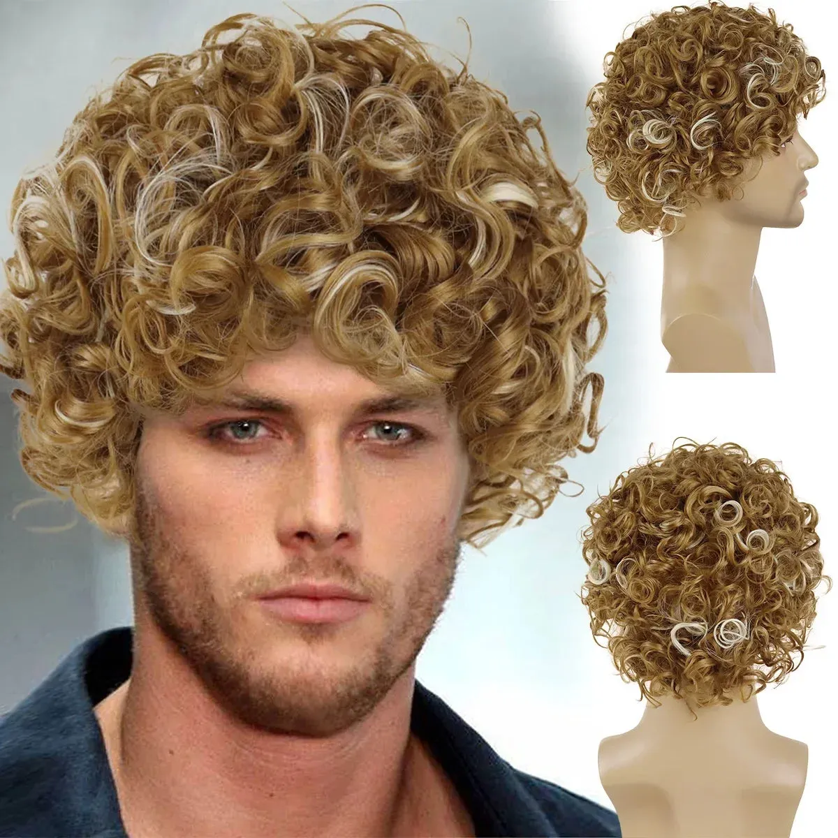 Afro Wigs for Men Synthetic Hair Curly Wig Big Curls Halloween Costume Wigs Cosplay Ros S The Bob Wig Bombshell Hairstyles Short