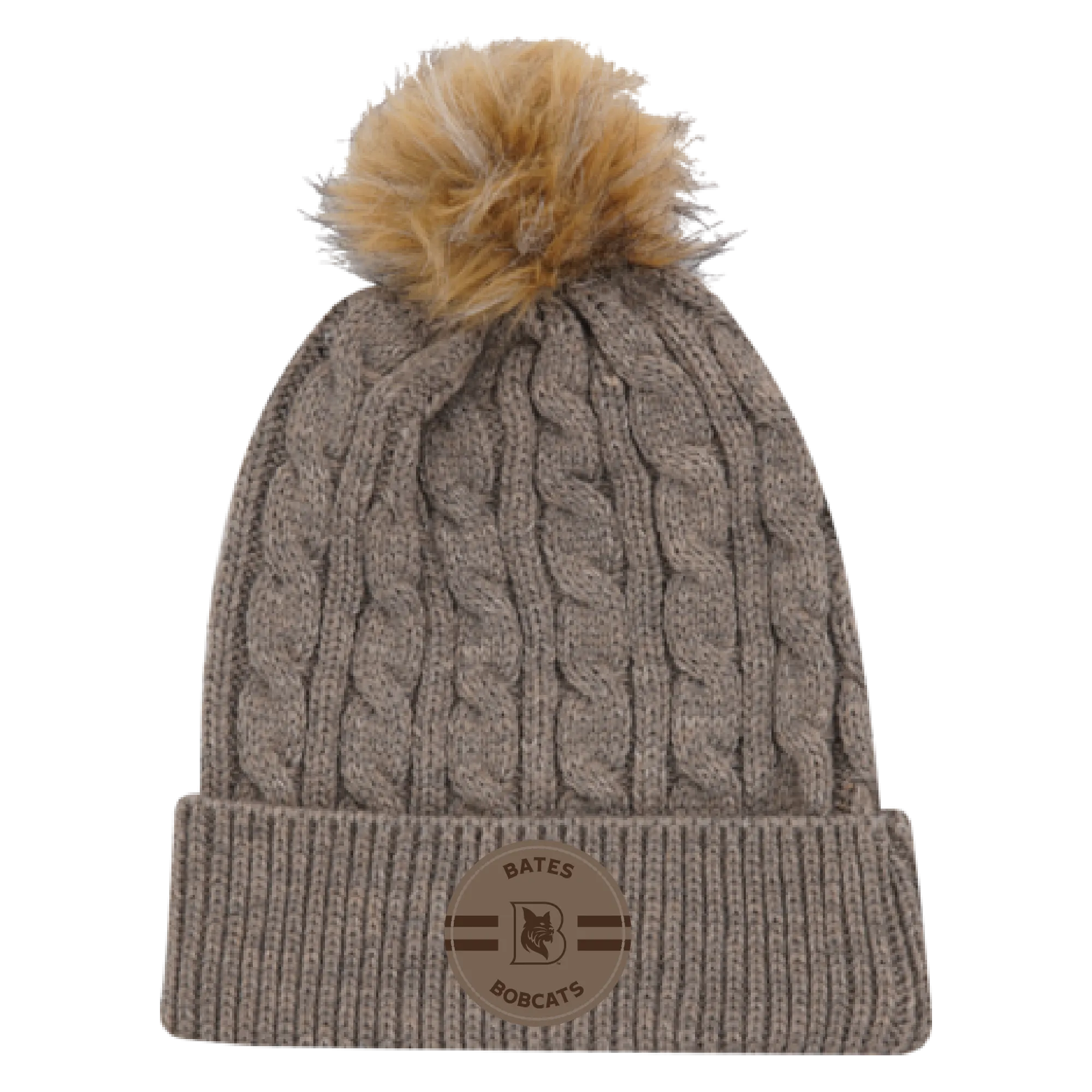 Ahead, Bates Branded Ladies Tan Cable Knit Pom