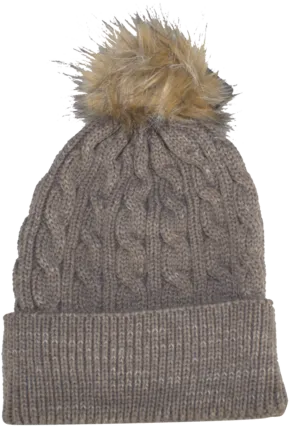 Ahead, Bates Branded Ladies Tan Cable Knit Pom