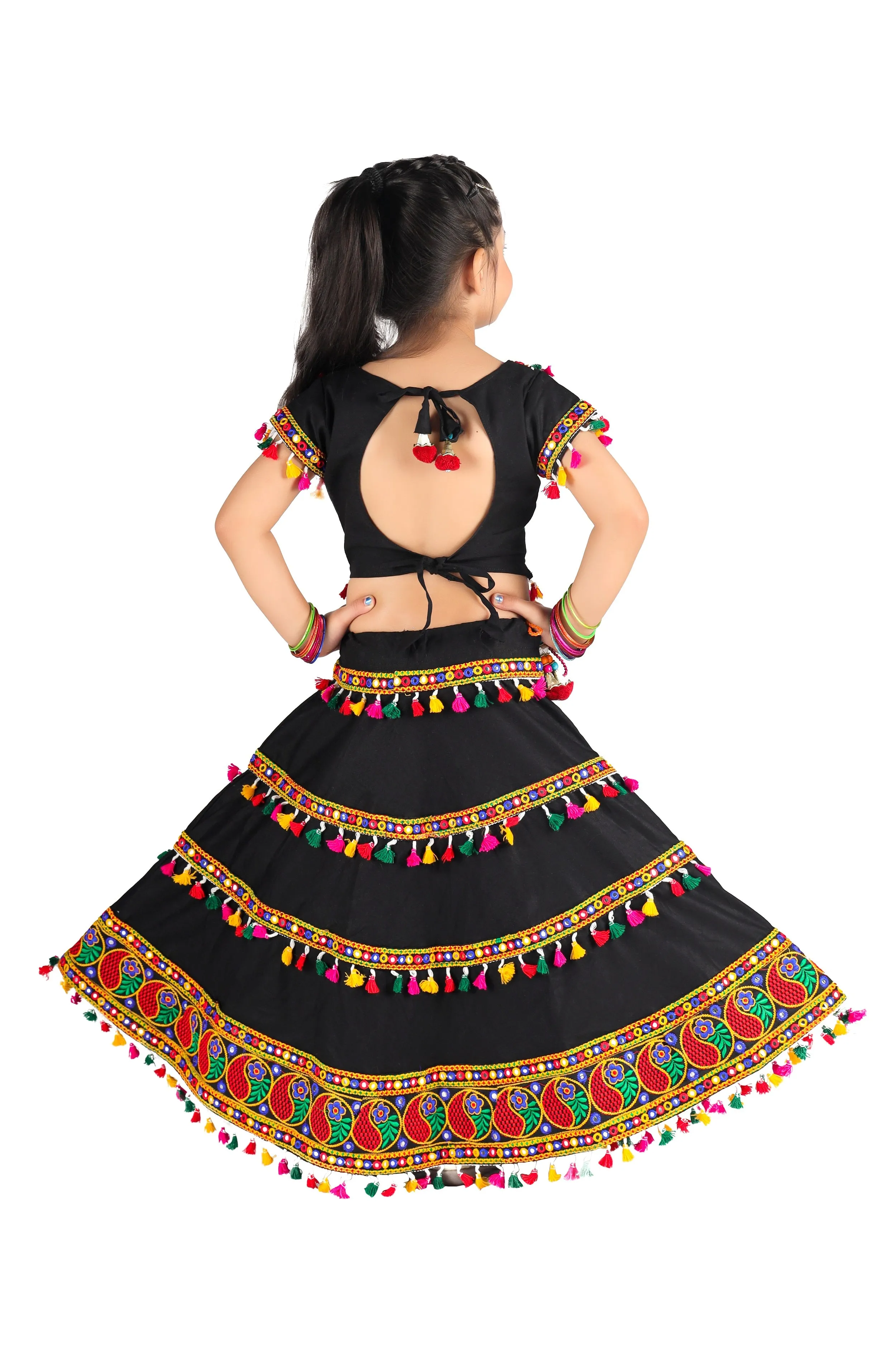 Ahhaaaa Kids Ethnic Cotton Blend Radha Dress / Lehenga Choli / Chania Choli Set For Girls