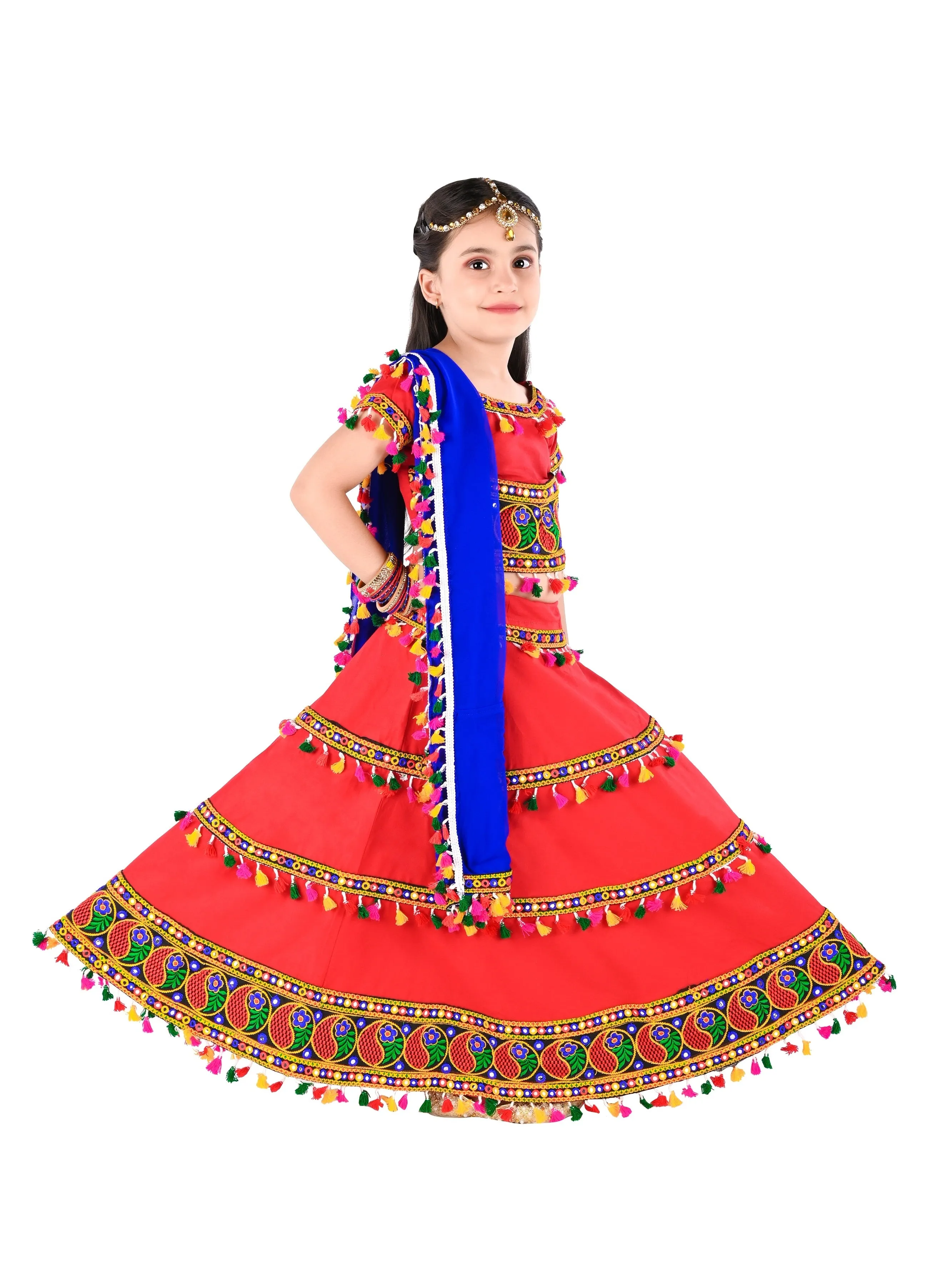 Ahhaaaa Kids Ethnic Cotton Blend Radha Dress / Lehenga Choli / Chania Choli Set For Girls