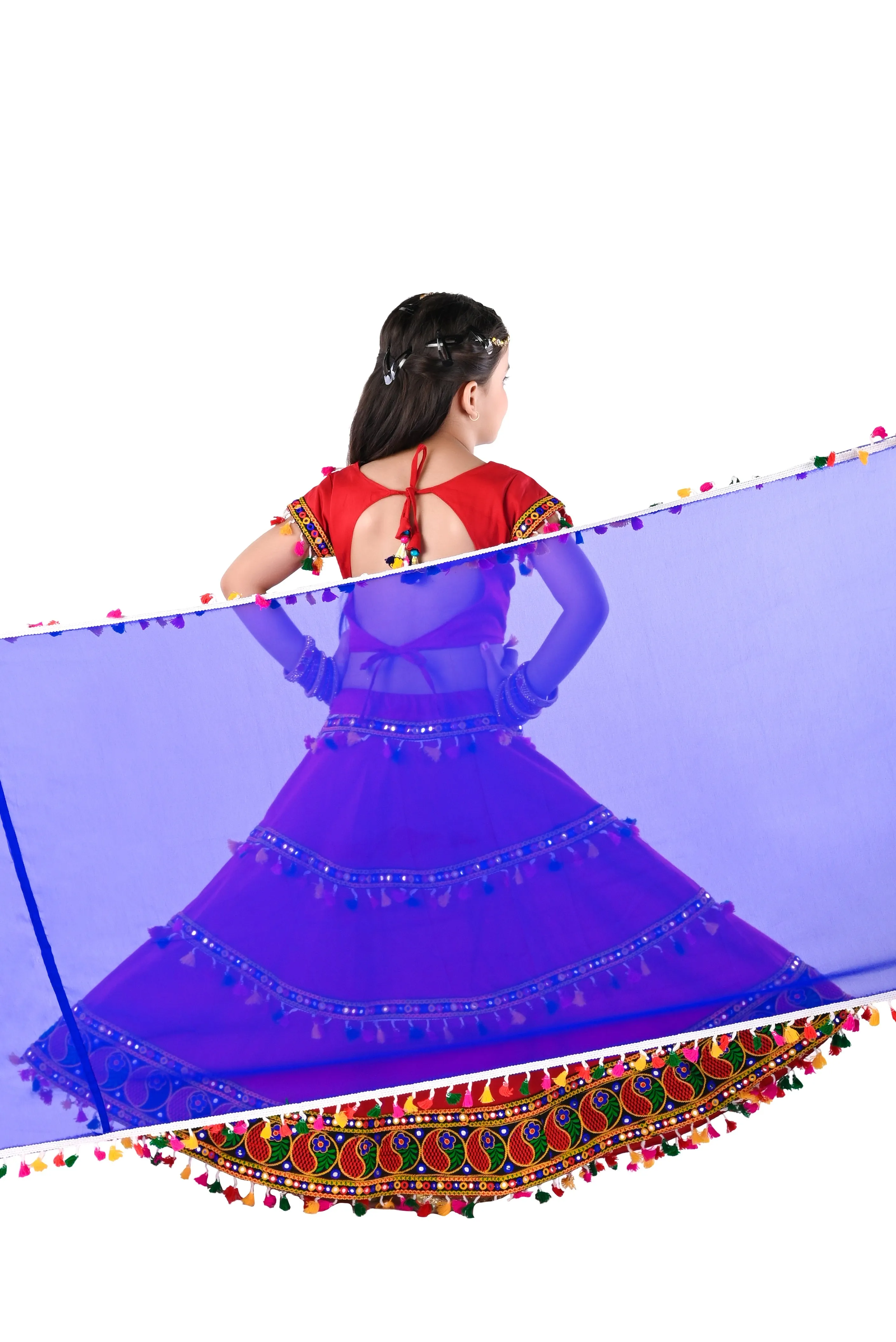 Ahhaaaa Kids Ethnic Cotton Blend Radha Dress / Lehenga Choli / Chania Choli Set For Girls