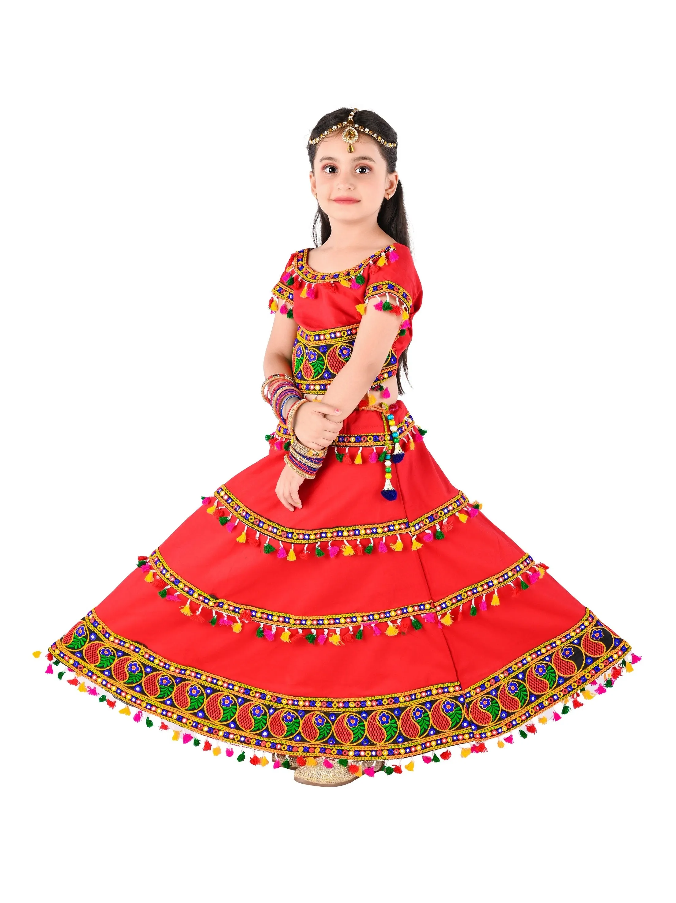 Ahhaaaa Kids Ethnic Cotton Blend Radha Dress / Lehenga Choli / Chania Choli Set For Girls