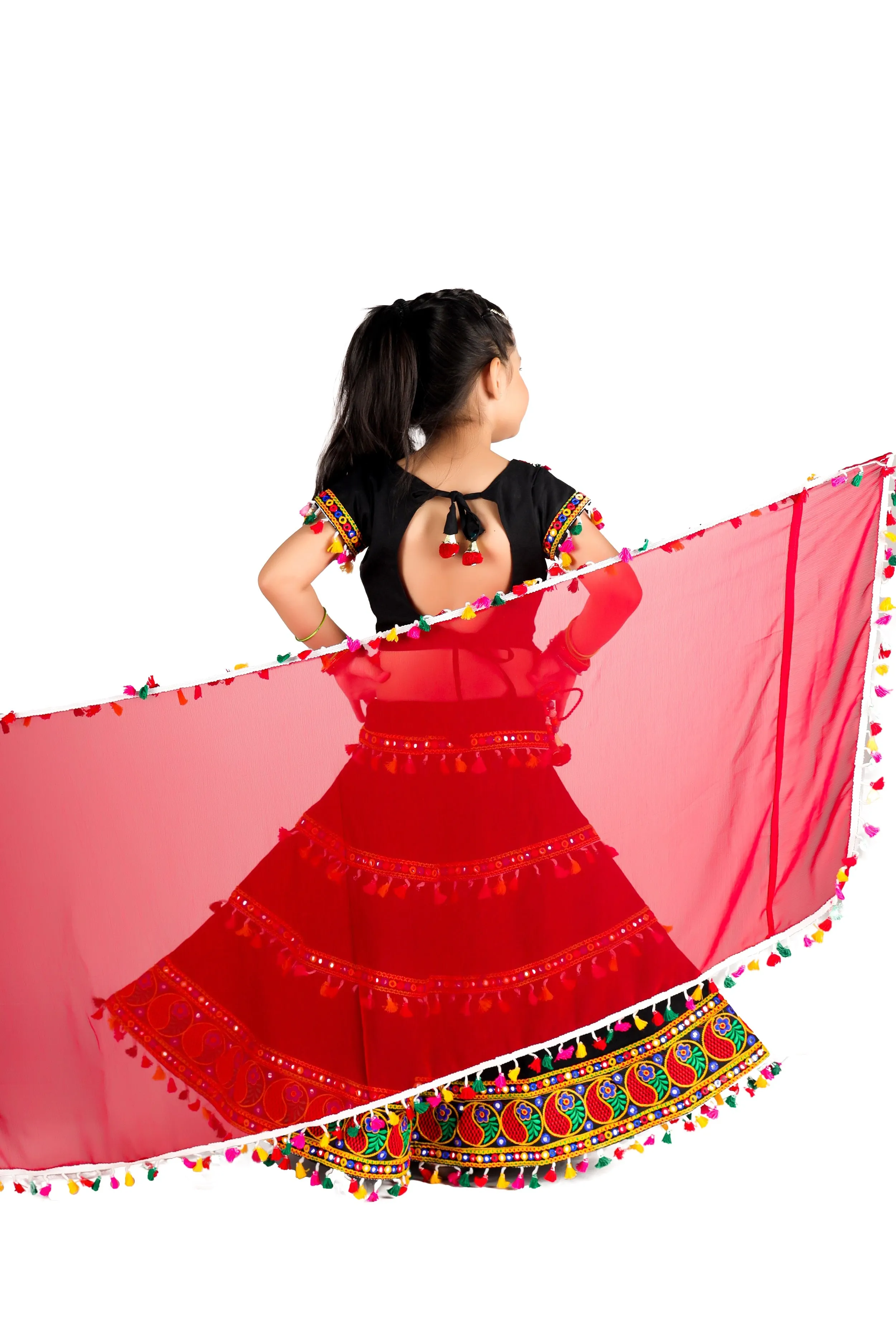 Ahhaaaa Kids Ethnic Cotton Blend Radha Dress / Lehenga Choli / Chania Choli Set For Girls