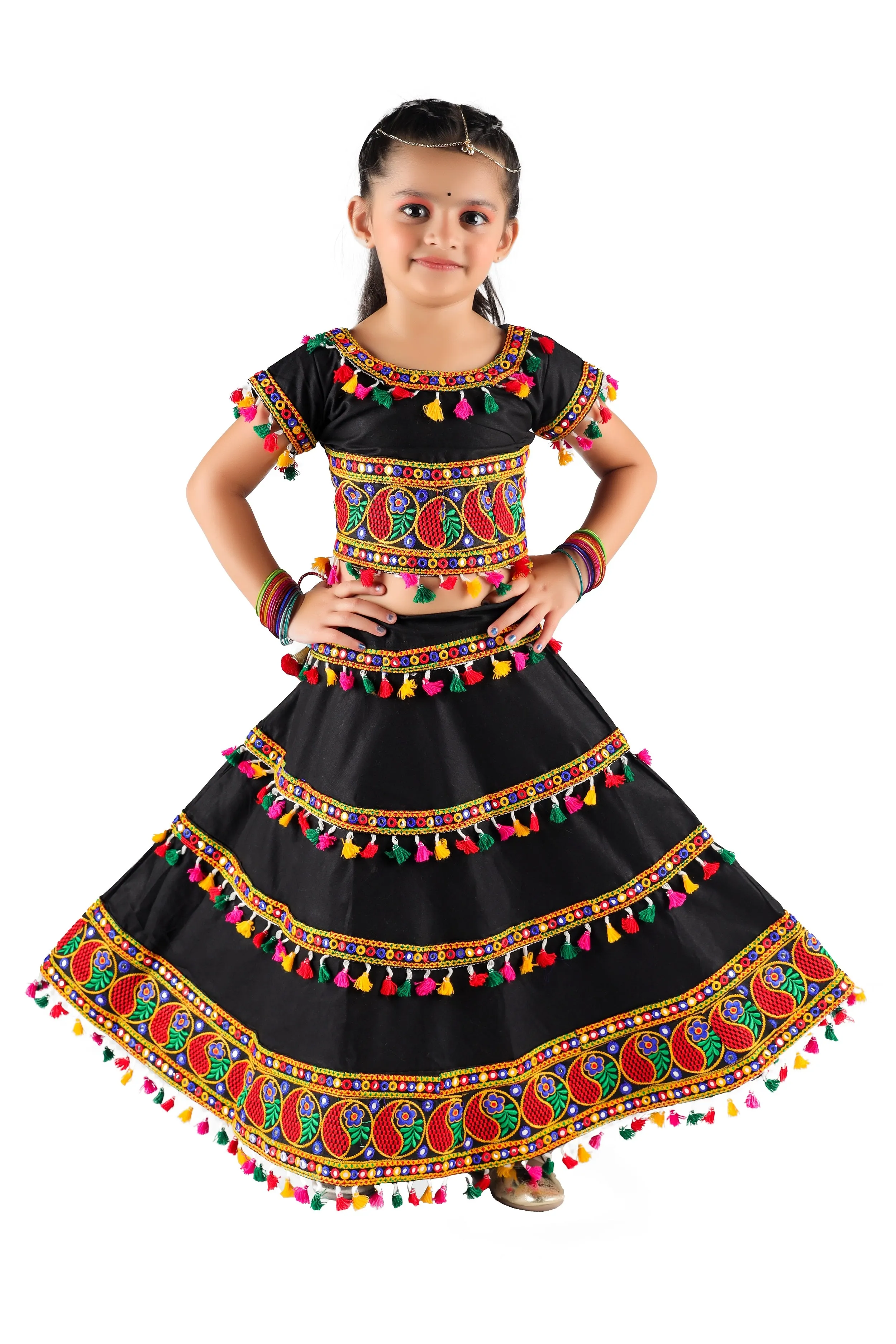 Ahhaaaa Kids Ethnic Cotton Blend Radha Dress / Lehenga Choli / Chania Choli Set For Girls