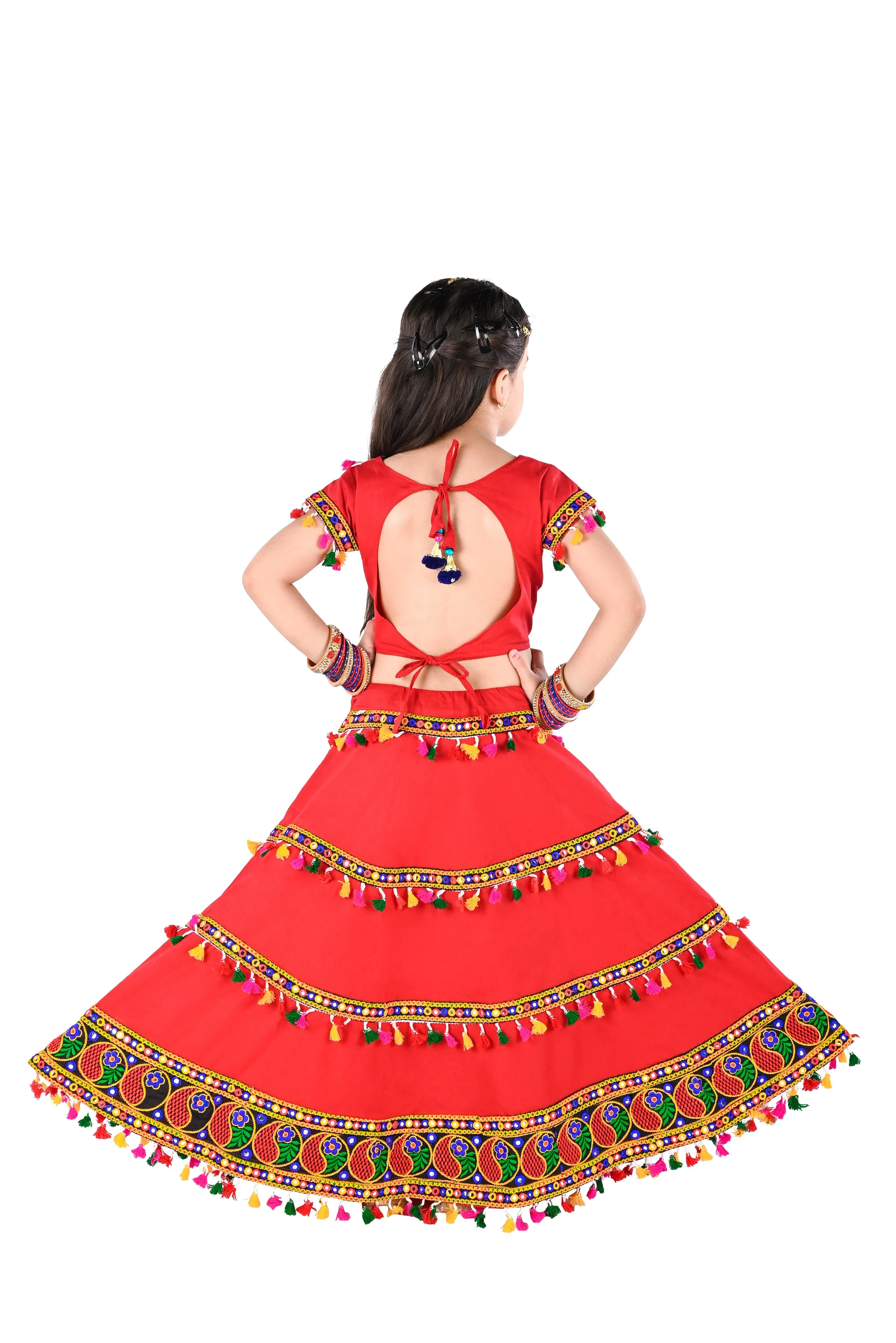 Ahhaaaa Kids Ethnic Cotton Blend Radha Dress / Lehenga Choli / Chania Choli Set For Girls