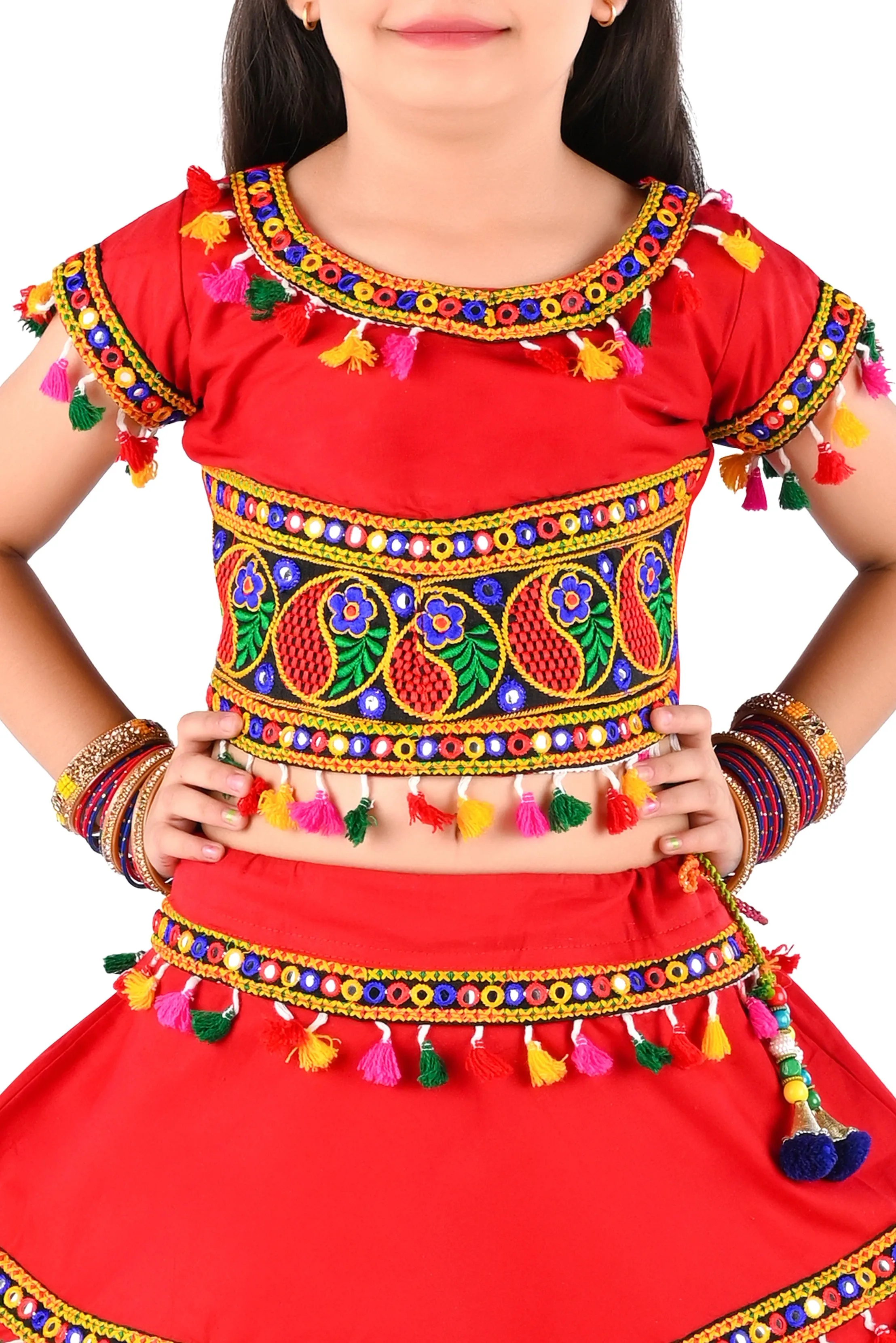 Ahhaaaa Kids Ethnic Cotton Blend Radha Dress / Lehenga Choli / Chania Choli Set For Girls