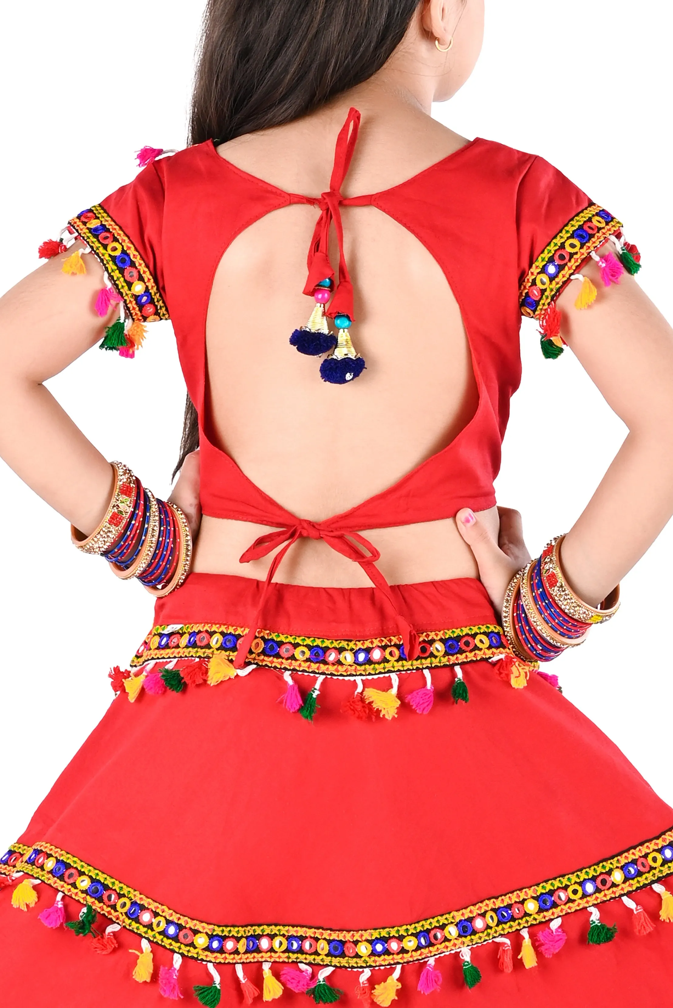 Ahhaaaa Kids Ethnic Cotton Blend Radha Dress / Lehenga Choli / Chania Choli Set For Girls