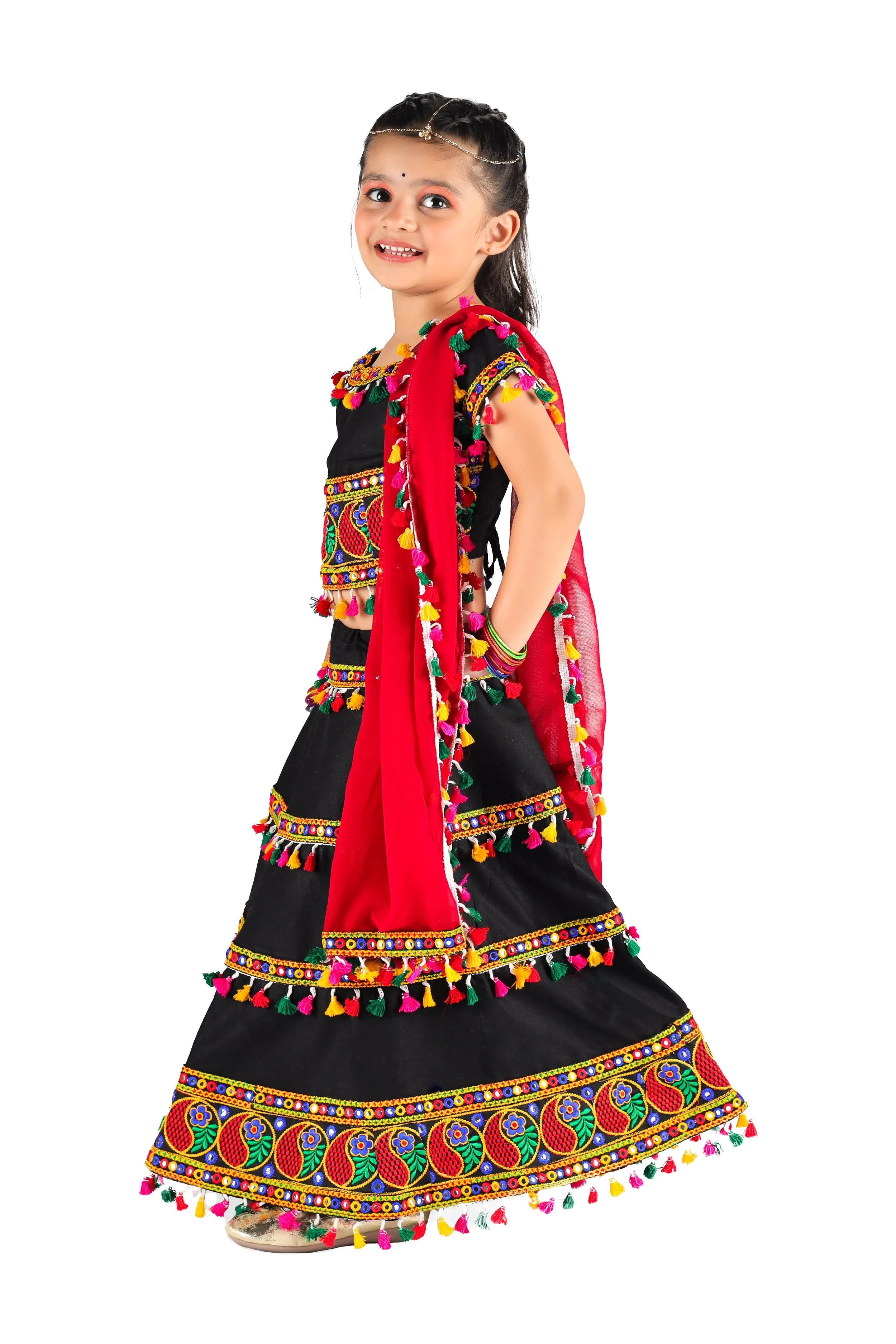 Ahhaaaa Kids Ethnic Cotton Blend Radha Dress / Lehenga Choli / Chania Choli Set For Girls