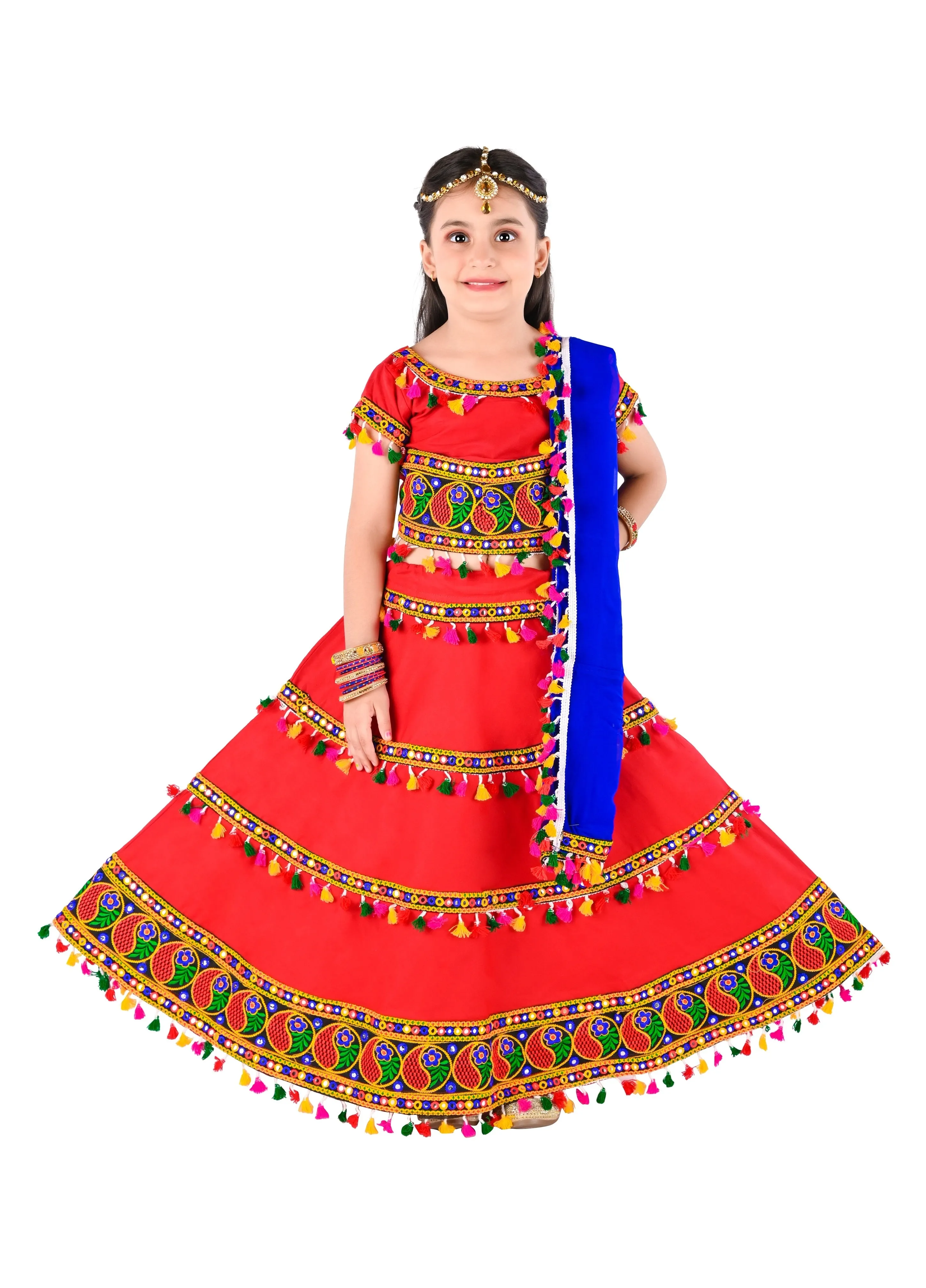 Ahhaaaa Kids Ethnic Cotton Blend Radha Dress / Lehenga Choli / Chania Choli Set For Girls