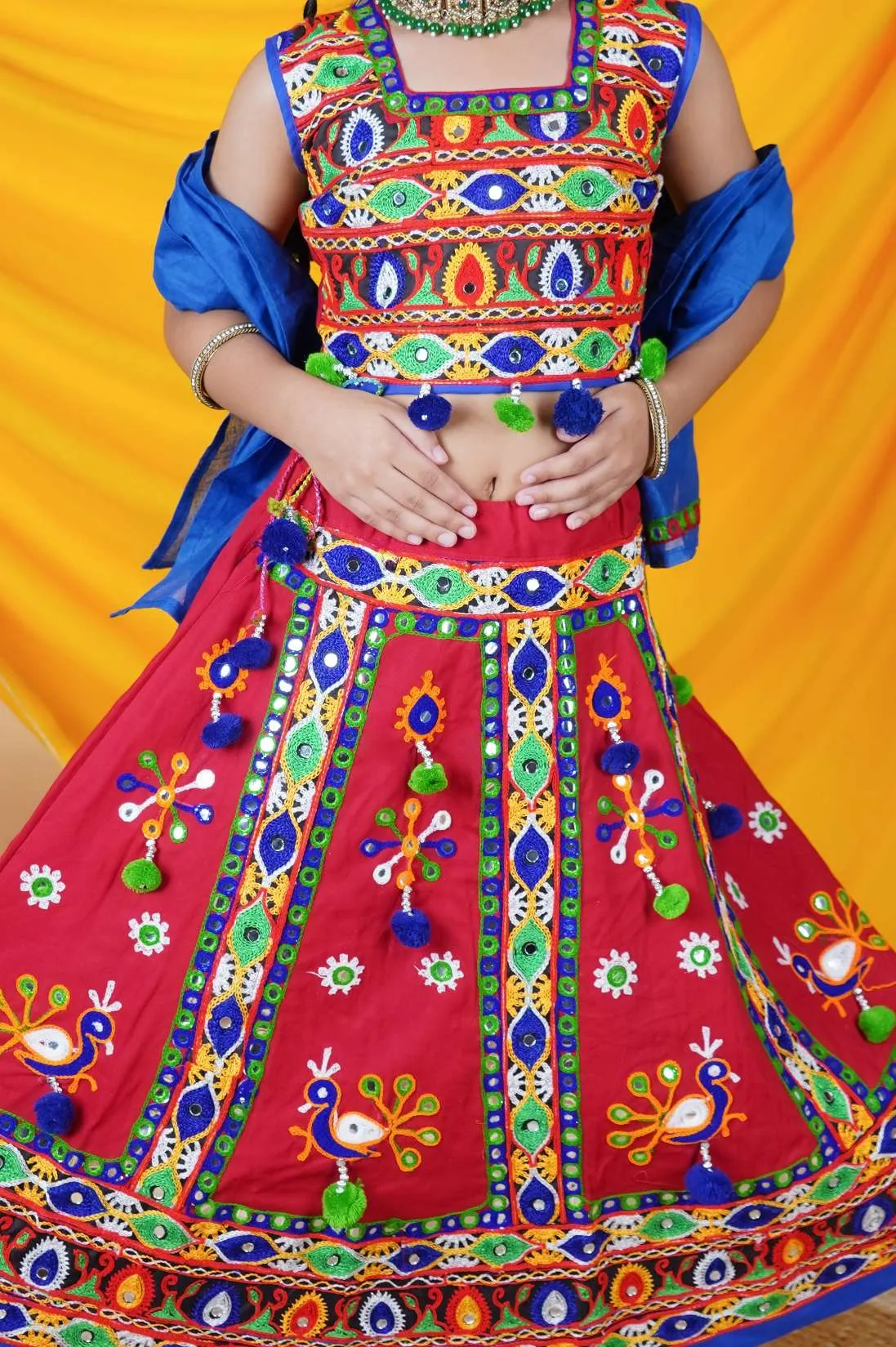 Ahhaaaa Kids Traditional Garba Ghoomar Lehenga Choli | Chania Choli | Radha Dress with Dupatta for Girl