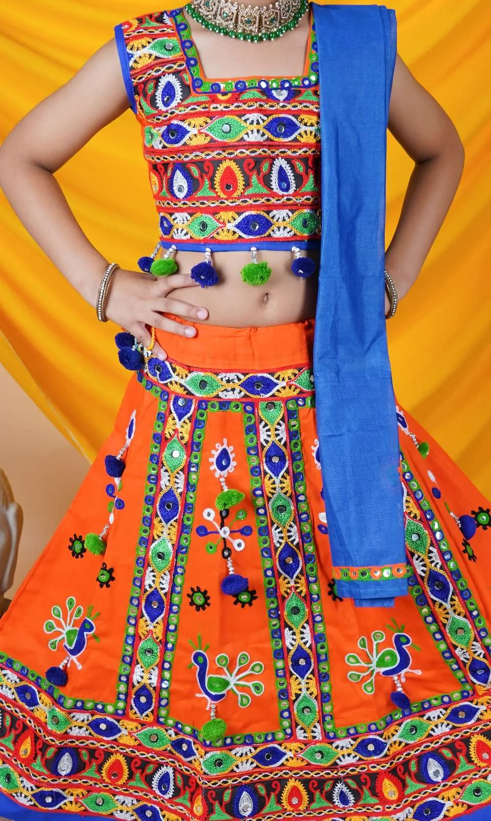 Ahhaaaa Kids Traditional Garba Ghoomar Lehenga Choli | Chania Choli | Radha Dress with Dupatta for Girl