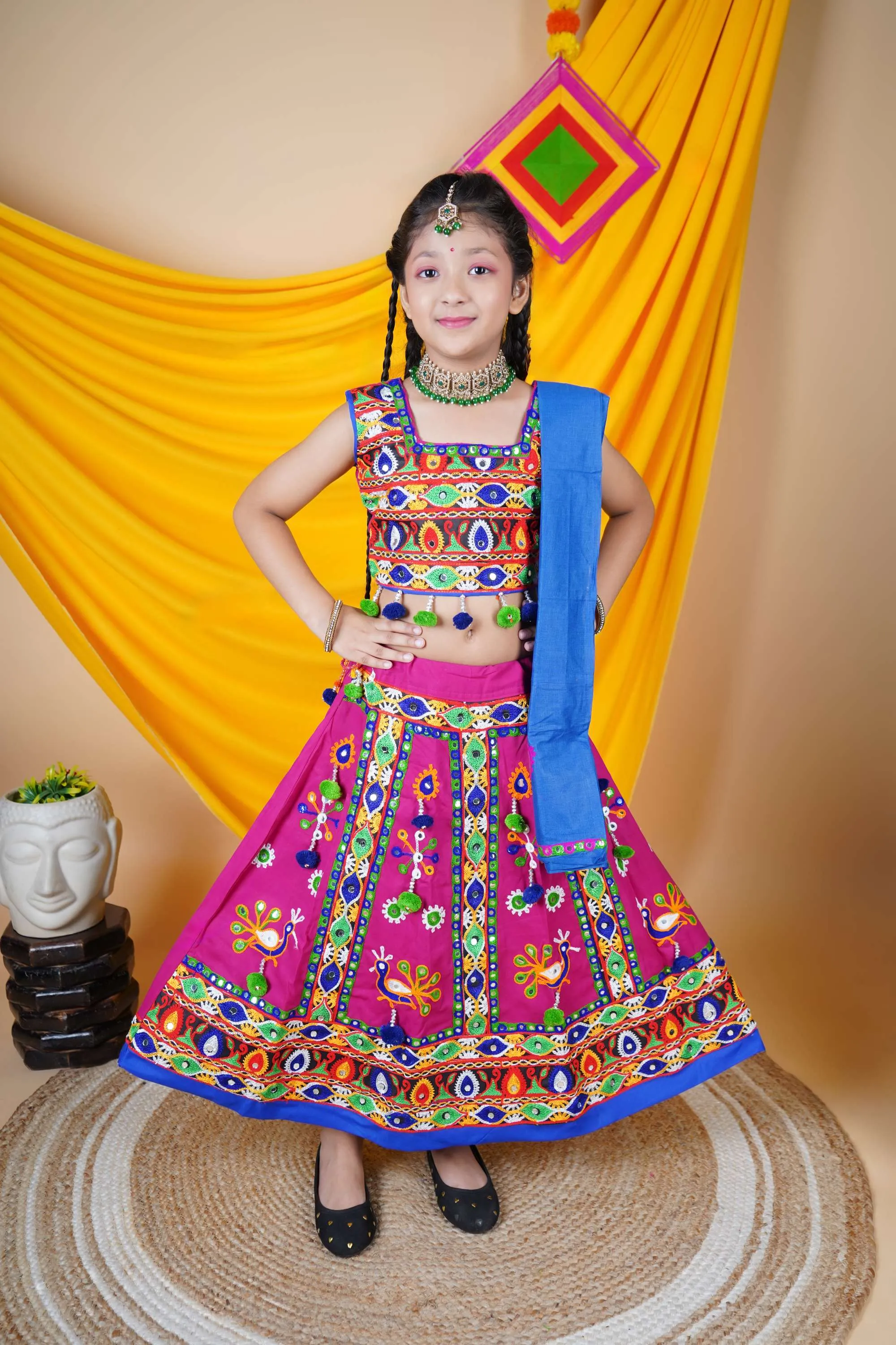 Ahhaaaa Kids Traditional Garba Ghoomar Lehenga Choli | Chania Choli | Radha Dress with Dupatta for Girl