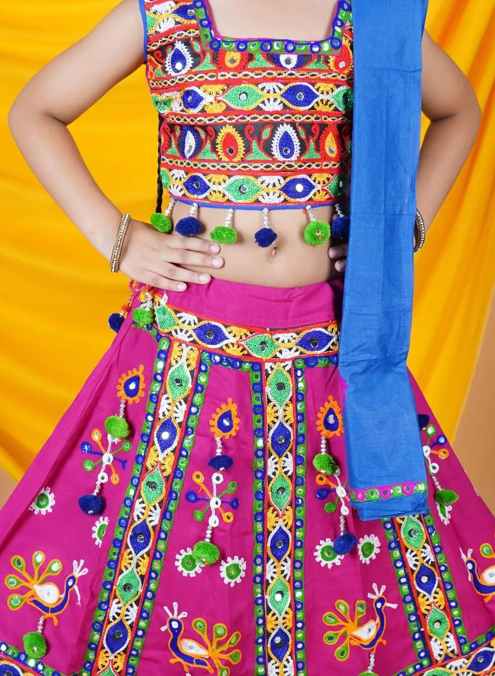 Ahhaaaa Kids Traditional Garba Ghoomar Lehenga Choli | Chania Choli | Radha Dress with Dupatta for Girl