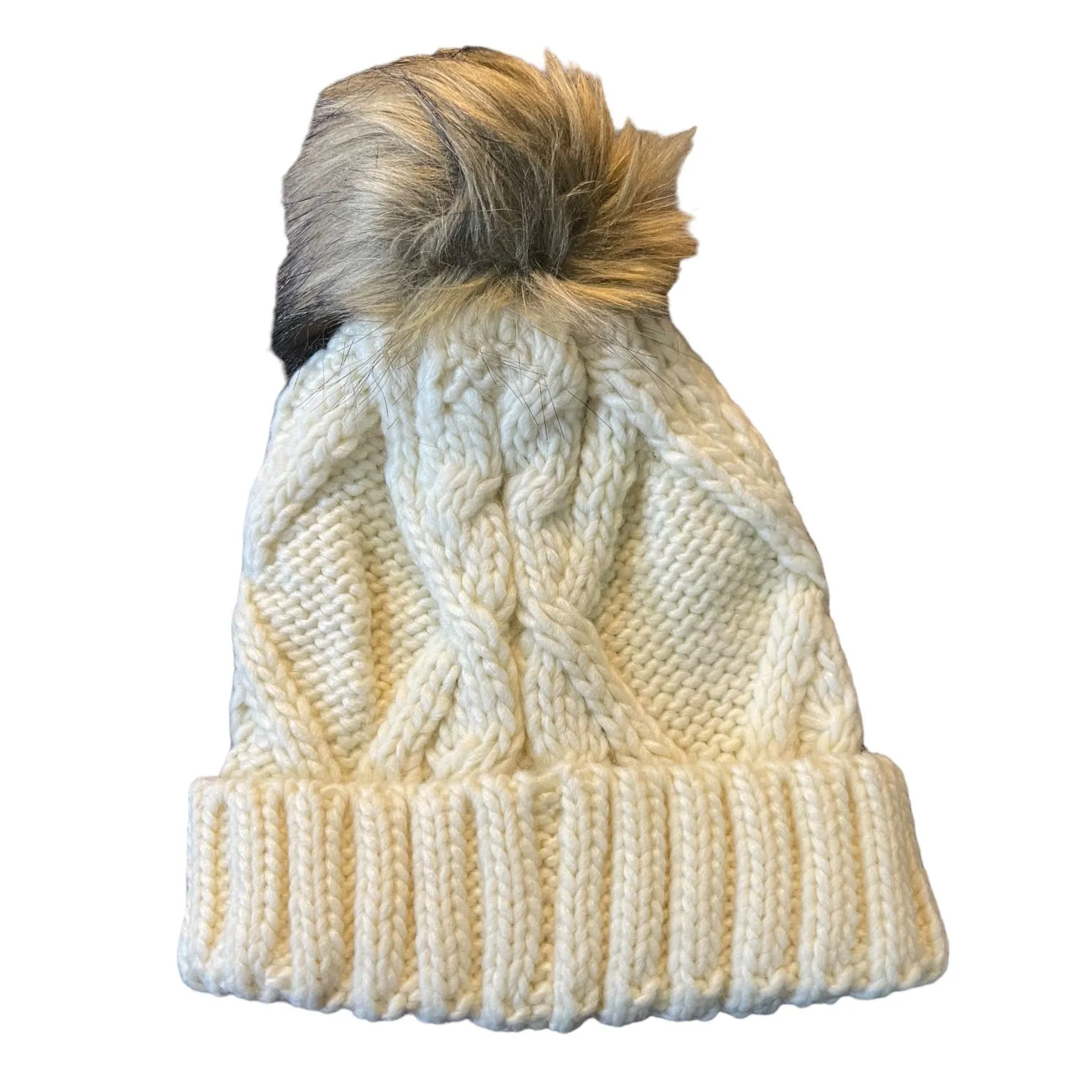 Amazon Essentials Kids Knit Cream Faux PomPom Beanie