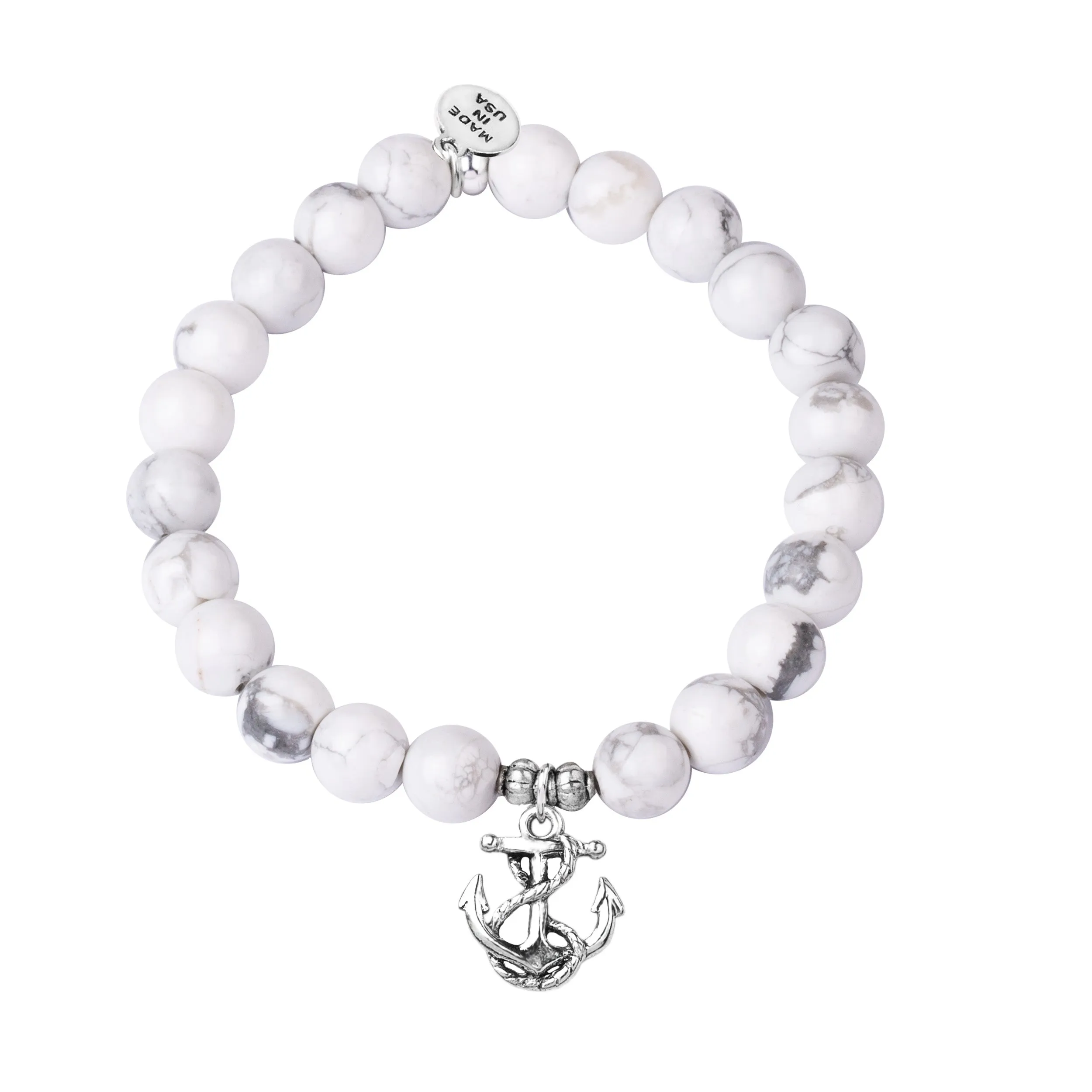 Anchor | Stone Beaded Charm Bracelet | Howlite