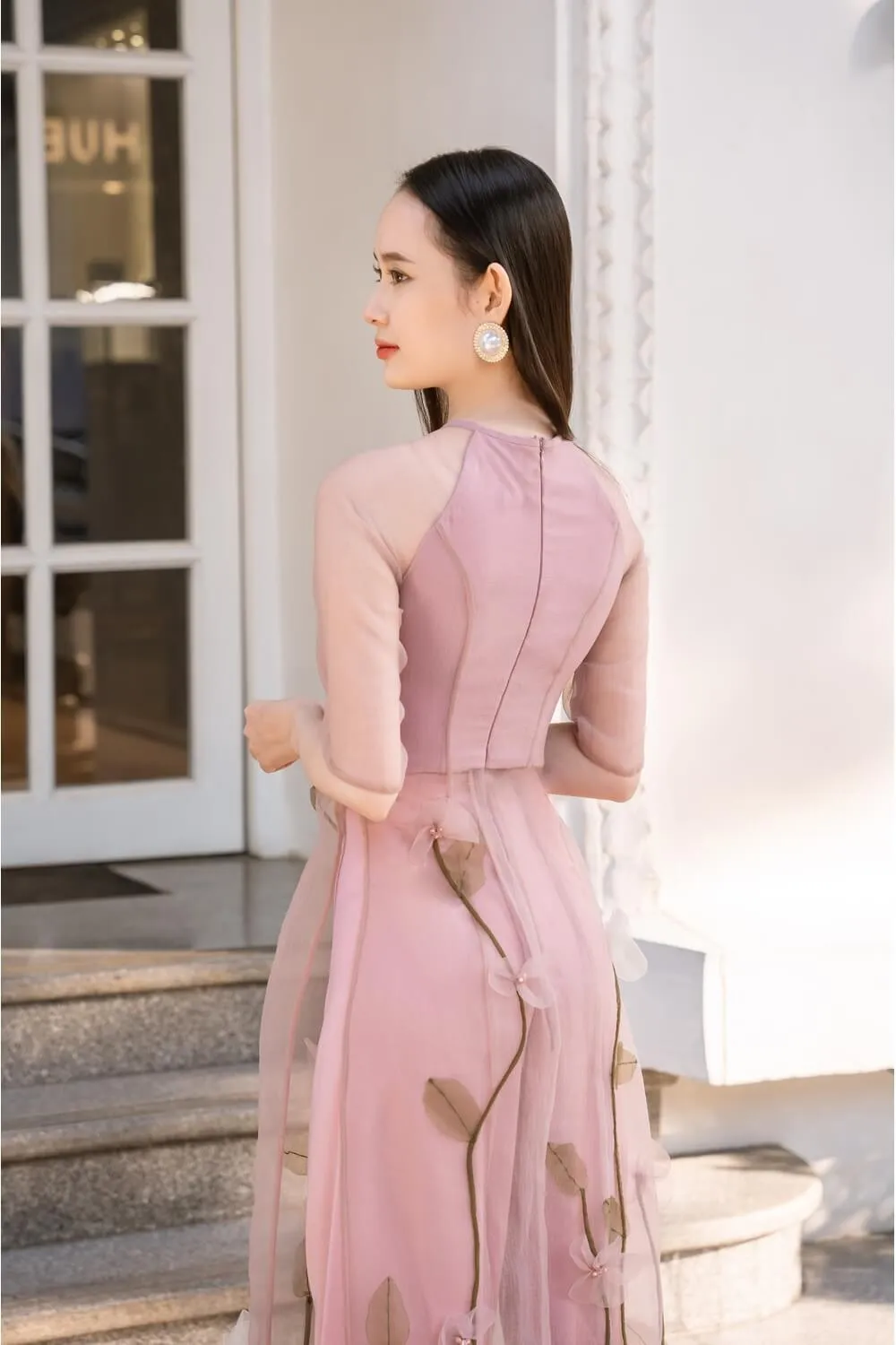 Arya Fitted Middle Sleeved Organza Long Length Ao Dai