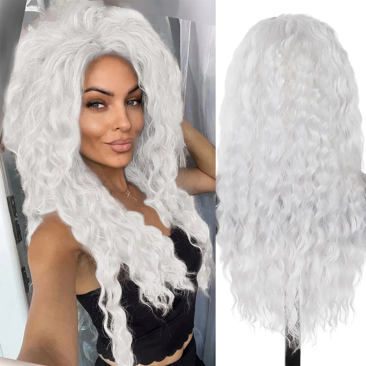 Ash Blonde Wig Synthetic Long Curly Hair Wigs for Women Fluffy Hairstyle Wave Ombre Wig Costume Carnival Party Regular Curly Wig