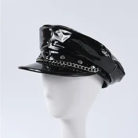 Autumn Winter Men's Patent Leather Rivet Chain Octagonal Military Sun Cap