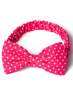 Banned Dionne Polkadot Bow 50's Headband Dark Pink