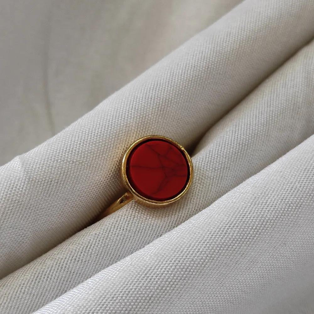 Bhavi Jewels Gold Plated Red Turquoise Finger Ring