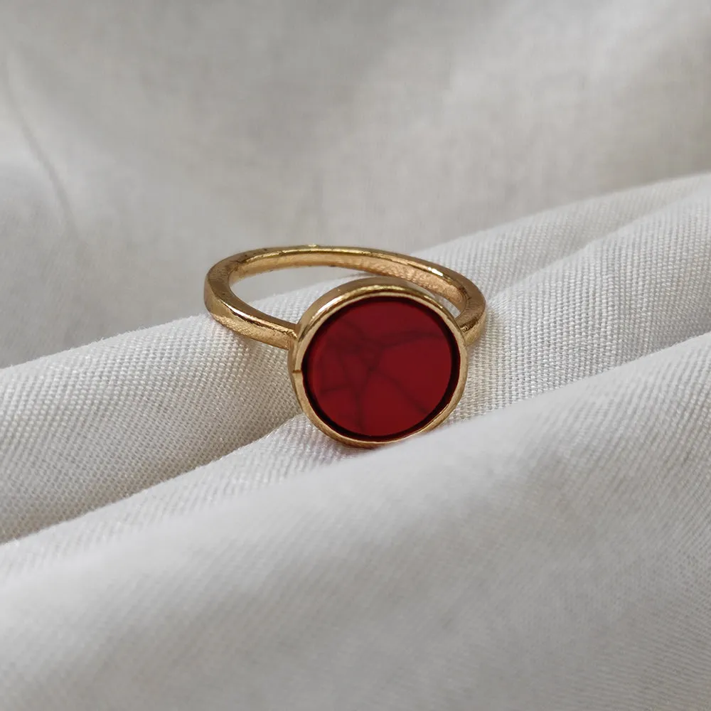 Bhavi Jewels Gold Plated Red Turquoise Finger Ring