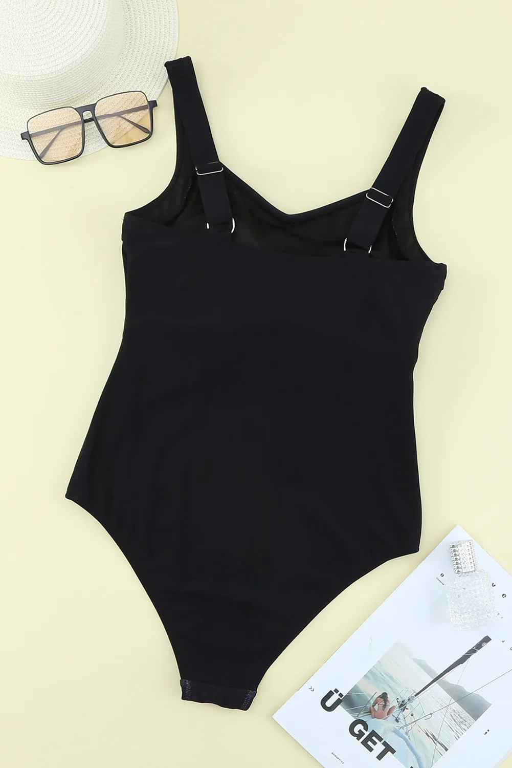 Black Abstract Print One-piece Swimsuit