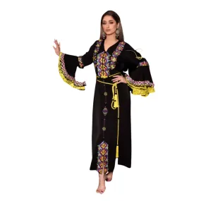 Black and Yellow Embroidered Kaftan