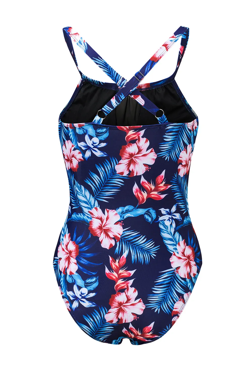 Black Floral Print Mesh One-Piece Swimsuit