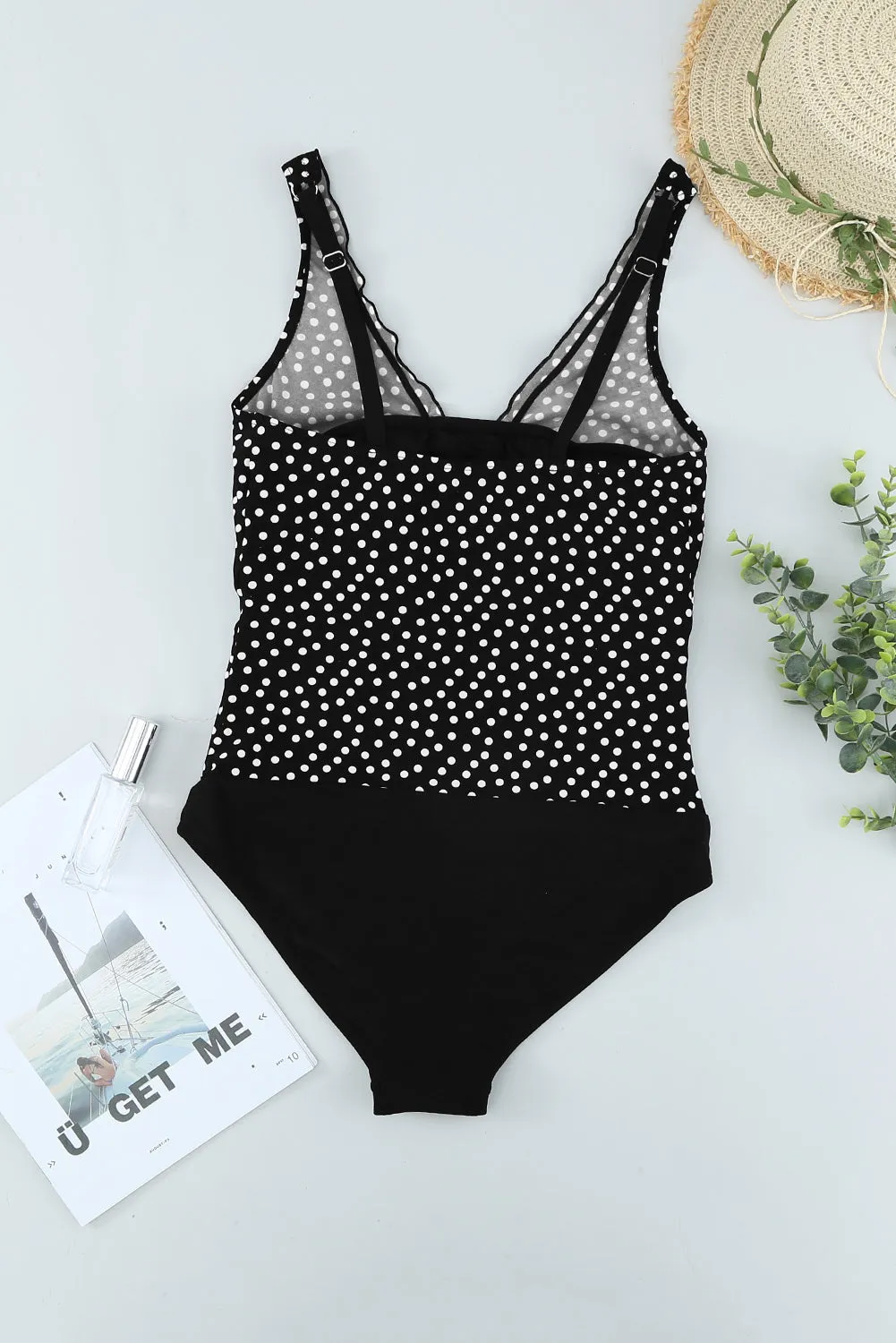 Black Floral Print Ruffles One-Piece Swimsuit