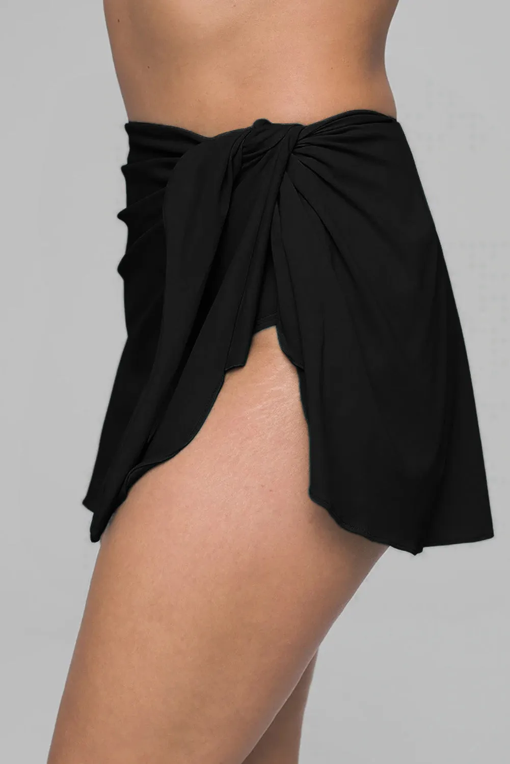 Black High Waist Swim Bottom with Sarong