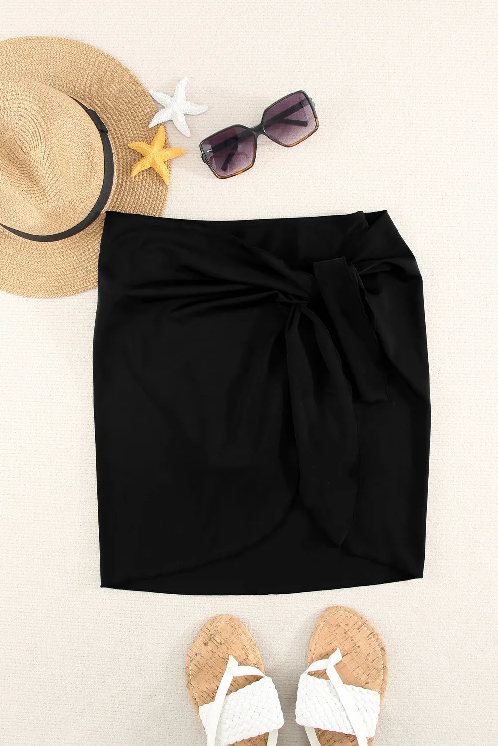 Black High Waist Swim Bottom with Sarong