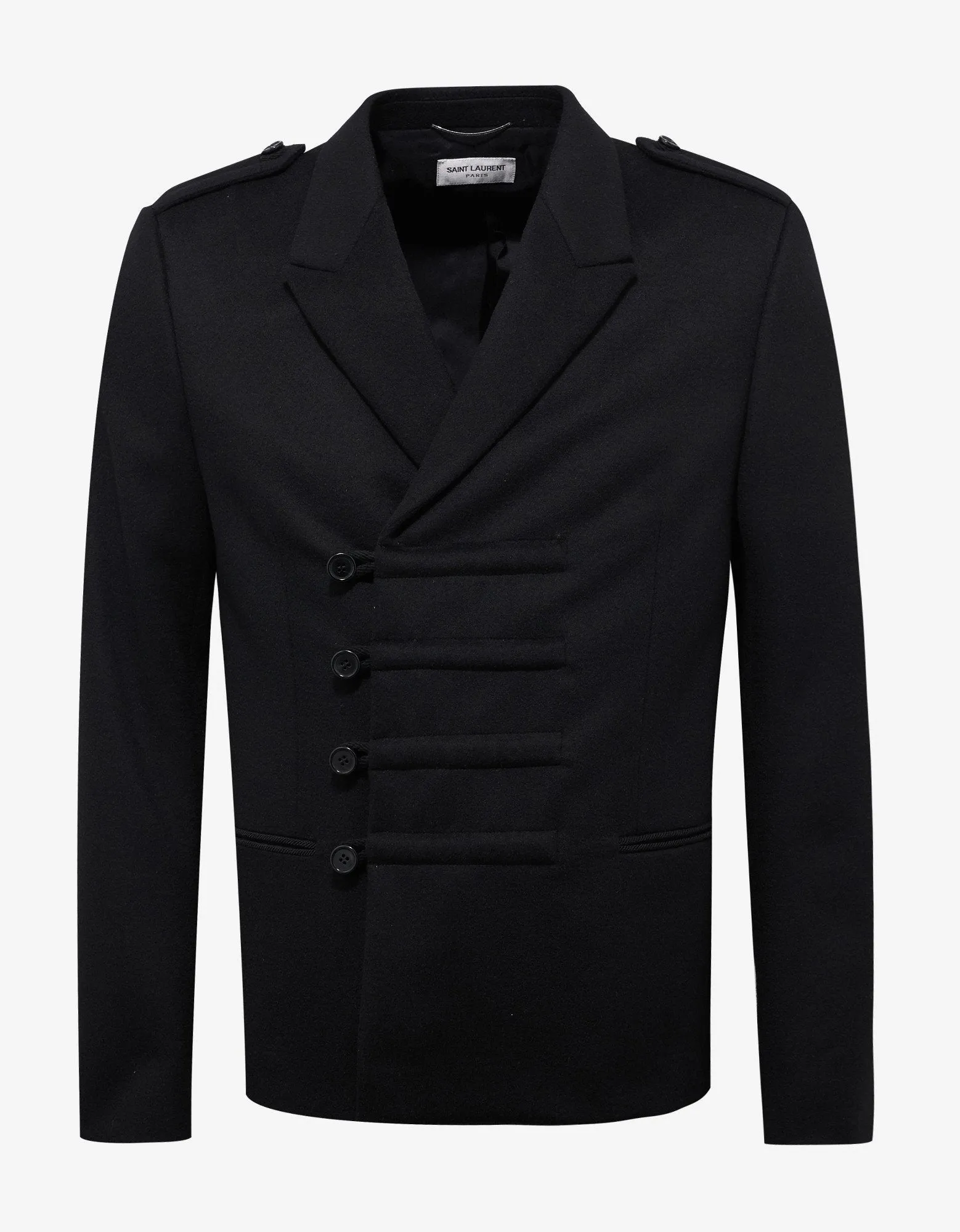 Black Military Double-Breasted Wool Jacket