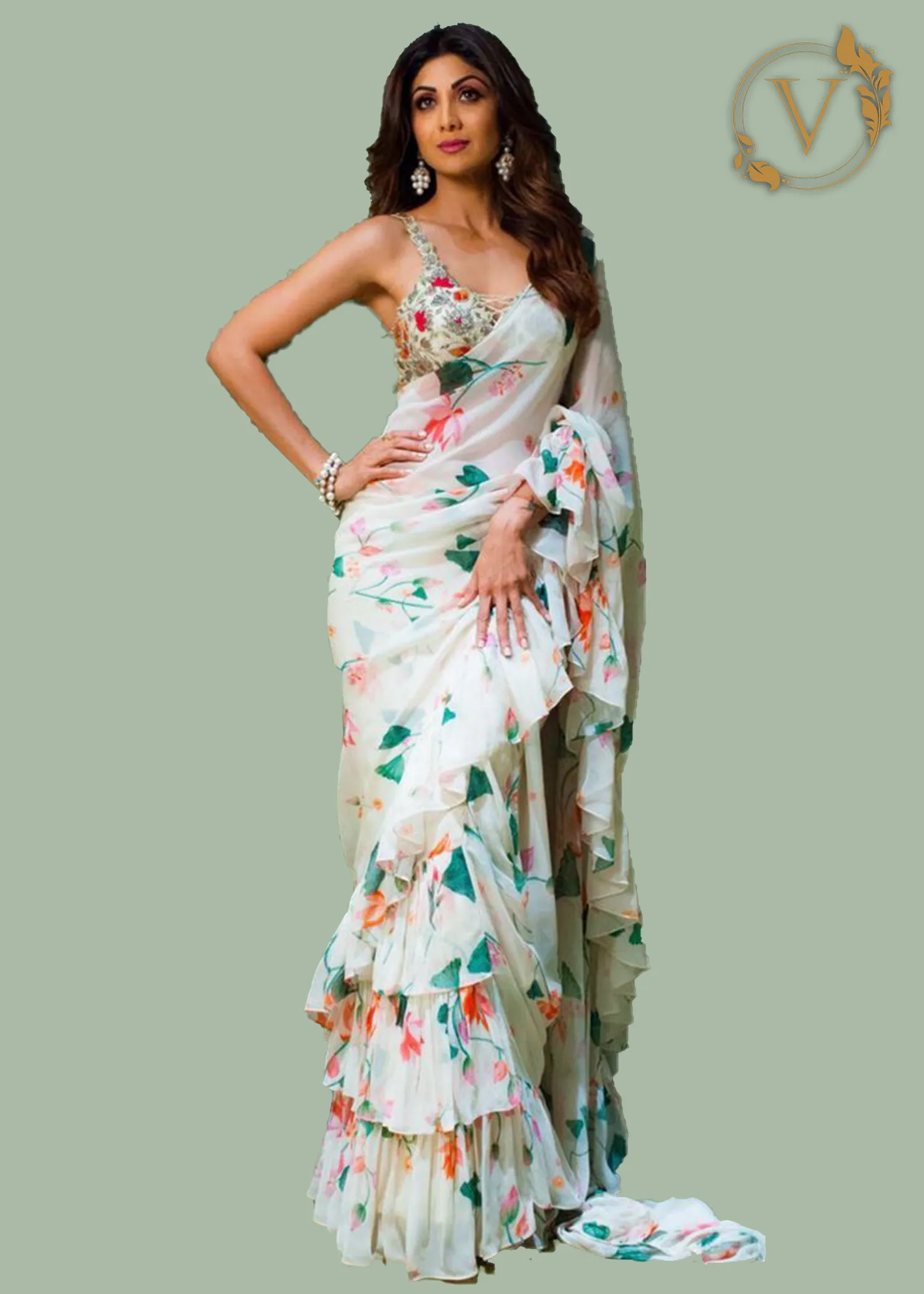 Bollywood Style Floral Pattern Georgette Designer Saree