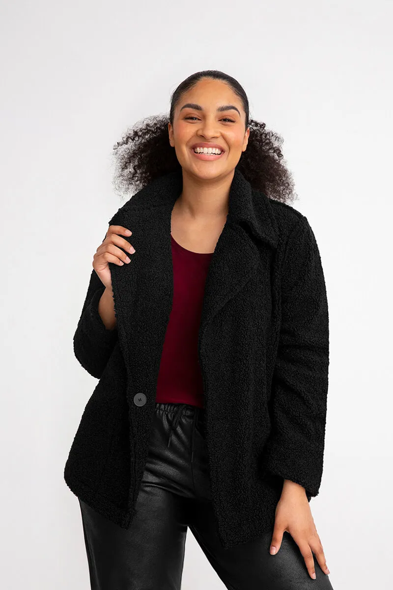 Boucle Shearling Faux Leather Moto Jacket | Black