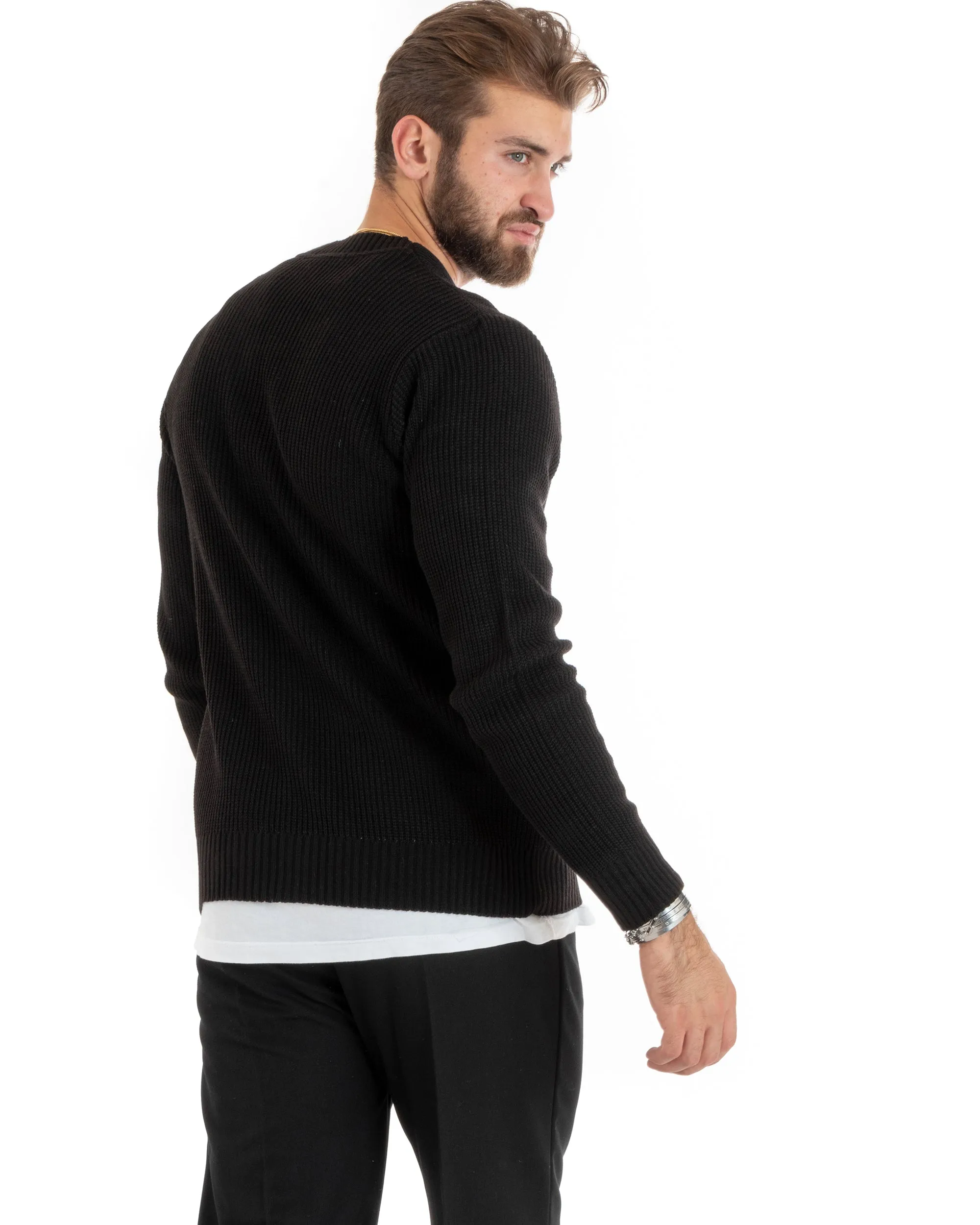 Cardigan Uomo Giacca Con Bottoni Maglioncino Scollo V Maglia Inglese Nero GIOSAL-M2675A