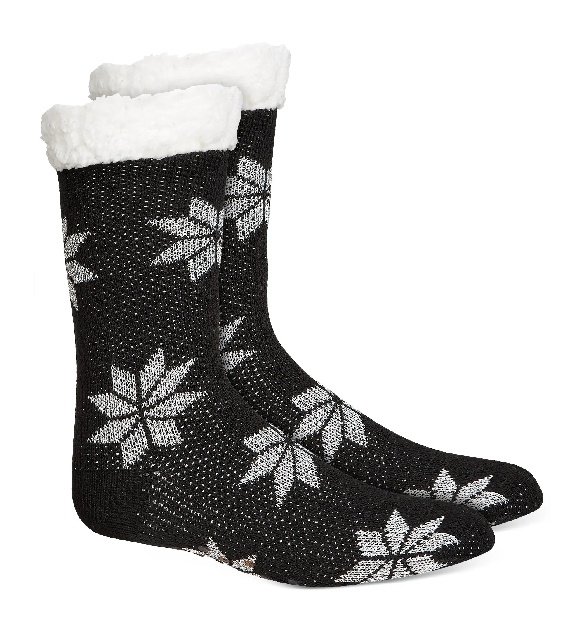 Charter Club Women's Snowflake Faux-Sherpa Lining Slipper Socks, Black, S/M