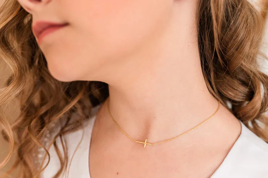 Cherished Moments 14K Gold-Plated Children's Horizontal Cross Necklace