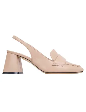 Decollete slingback donna in pelle cipria con punta quadra