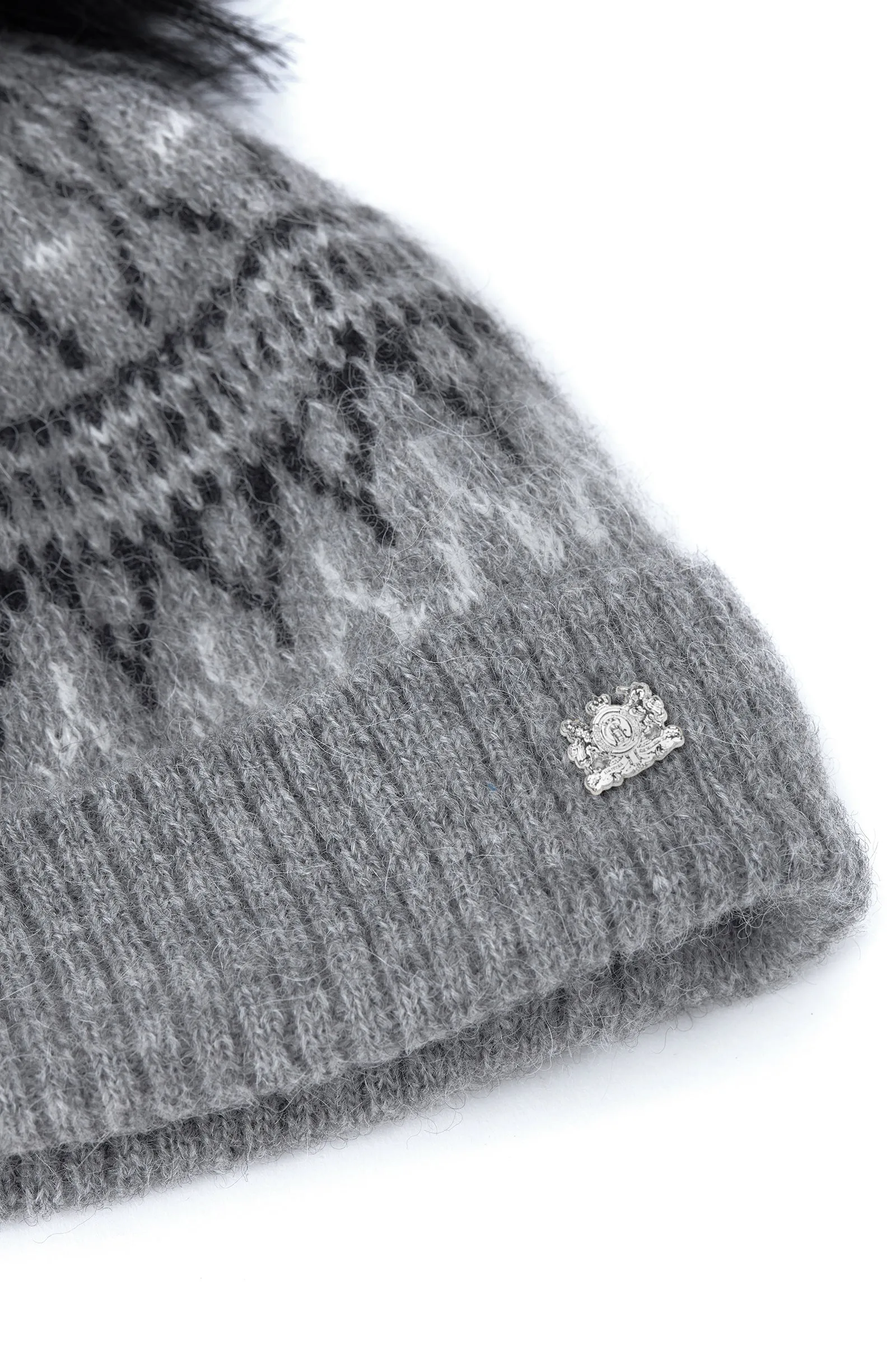 Fairisle Bobble Hat (Soft Grey)