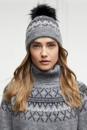 Fairisle Bobble Hat (Soft Grey)