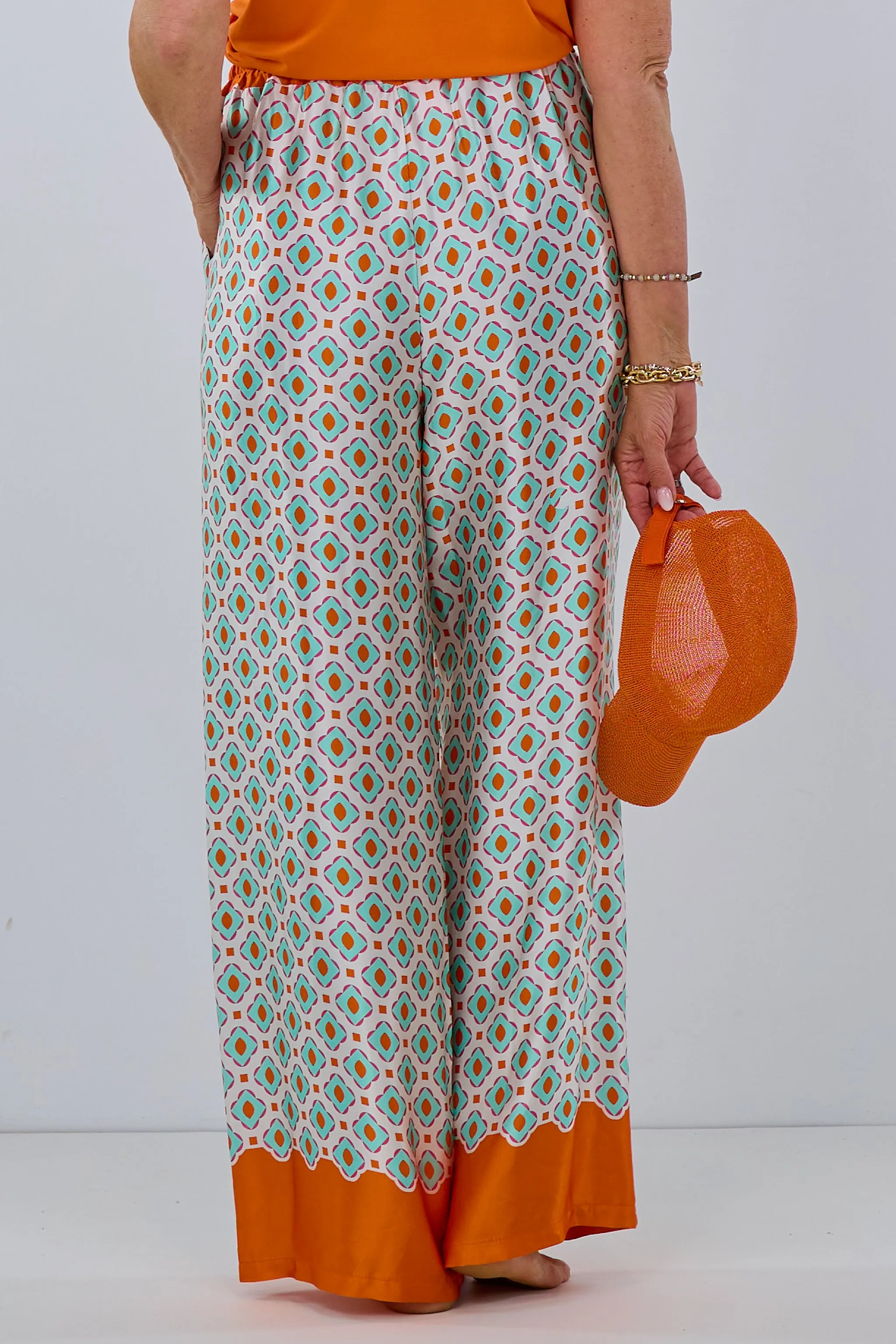 gemusterte Hose im Marlene Style, ecru-orange-mint