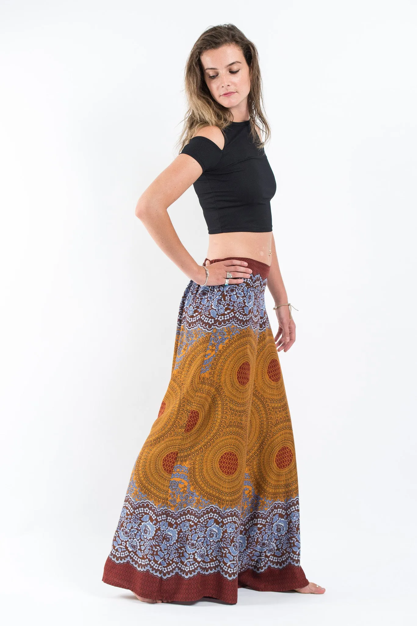 Geometric Mandalas Palazzo Style Harem Pants in Bronze